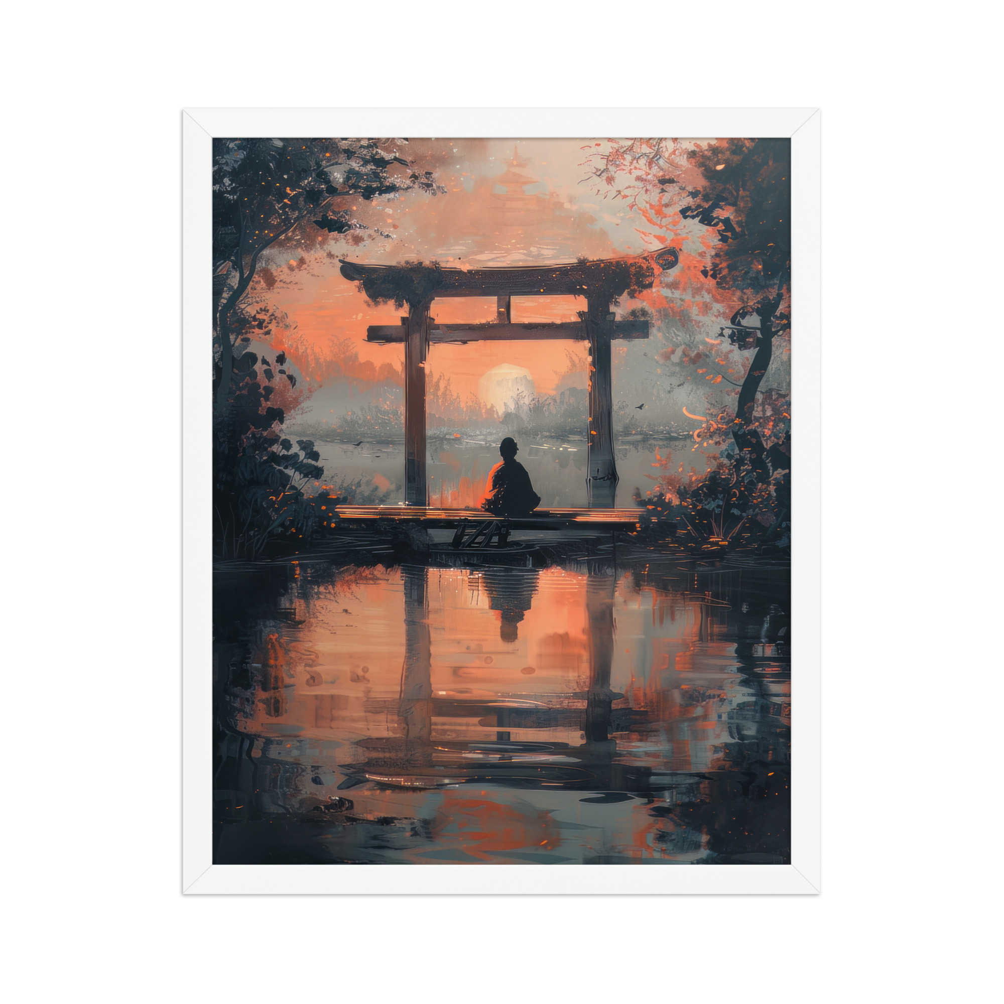 enhanced-matte-paper-framed-poster-in-white-16x20-front-68fa17ba835e4.jpg Torii Reflections at Dusk – Evening Glow and Still Waters Wall Decor – Framed Poster - Image 21
