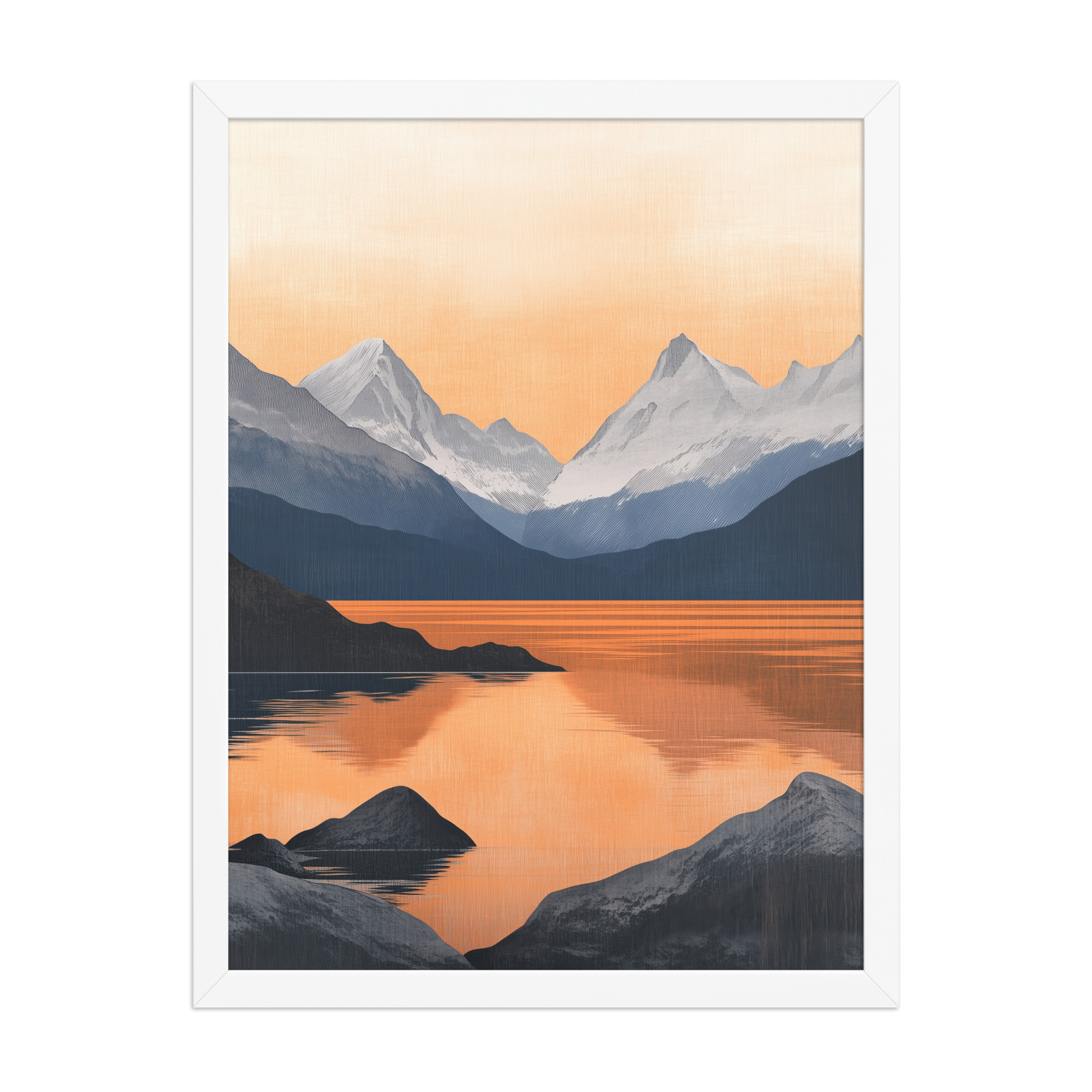 enhanced-matte-paper-framed-poster-in-white-18x24-front-68f87bd826bf3.jpg Nordic Sunset Reflections — Serene Mountain Lake Panorama Landscape Wall Art — Framed Poster - Image 19