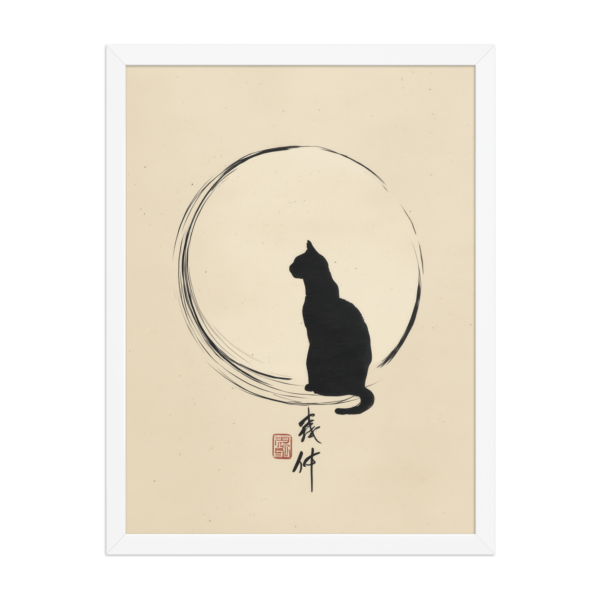 enhanced-matte-paper-framed-poster-in-white-18x24-front-68f8bc8e6838e.jpg Moonlit Cat — Minimal Cat with Enso Circle in Black Ink Wall Art — Framed Poster - Image 22