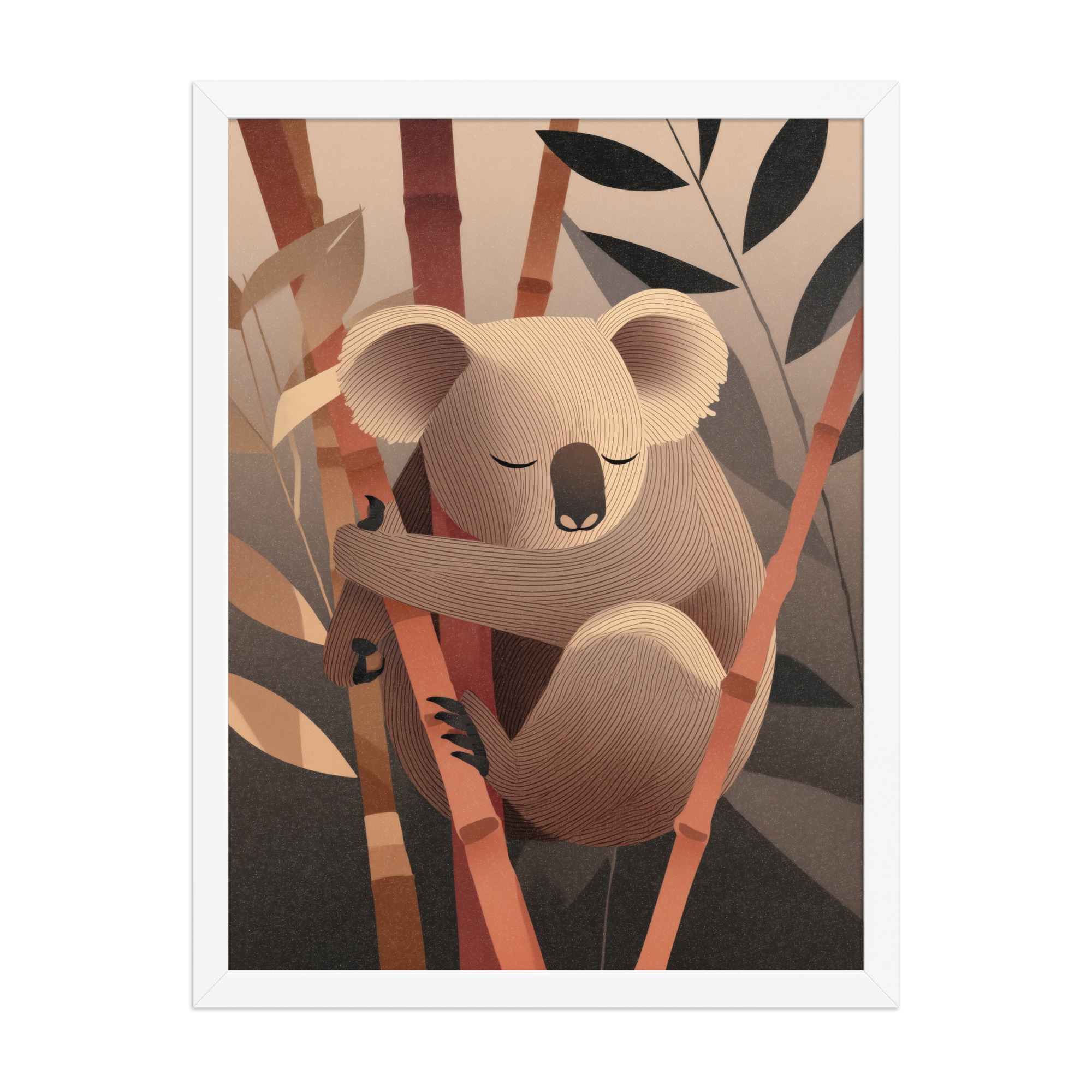 enhanced-matte-paper-framed-poster-in-white-18x24-front-68f8be9646628.jpg Koala Dreams in Bamboo — Minimal Sleeping Koala in Warm Tones Wall Decor — Framed Poster - Image 22