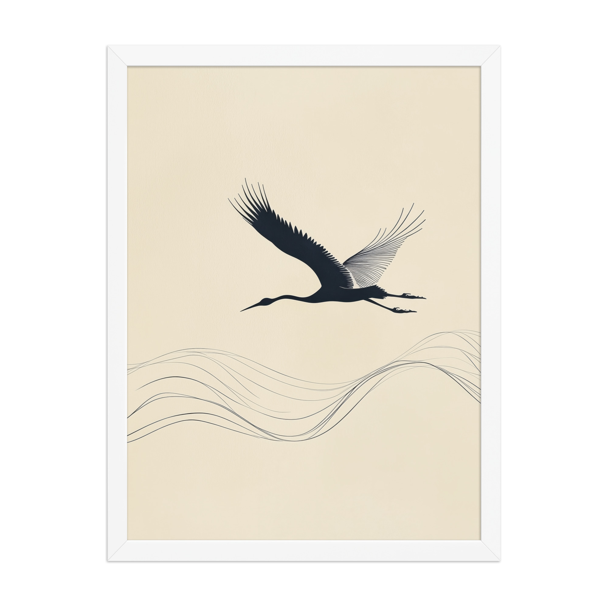 enhanced-matte-paper-framed-poster-in-white-18x24-front-68f8ffc050d2a.jpg Graceful Ascent — Minimal Crane Silhouette with Flowing Lines Wall Decor — Framed Poster - Image 22