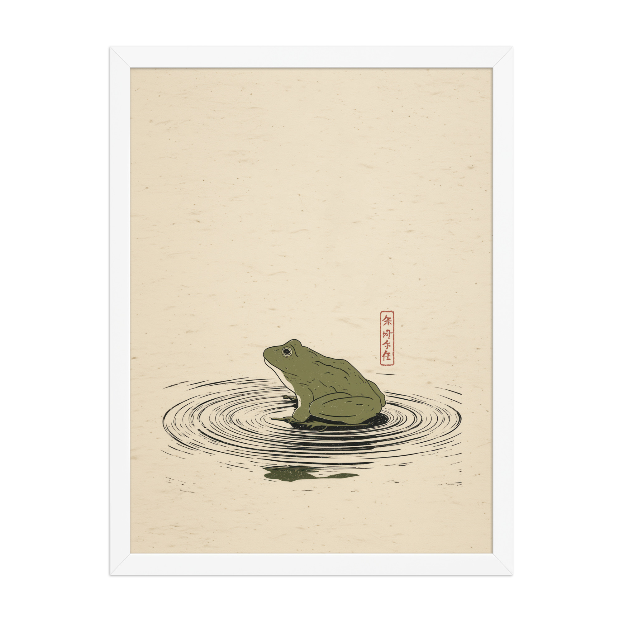 enhanced-matte-paper-framed-poster-in-white-18x24-front-68f90157c7a0d.jpg Frog on Pond — Minimal Frog Illustration with Ripples Wall Decor — Framed Poster - Image 19