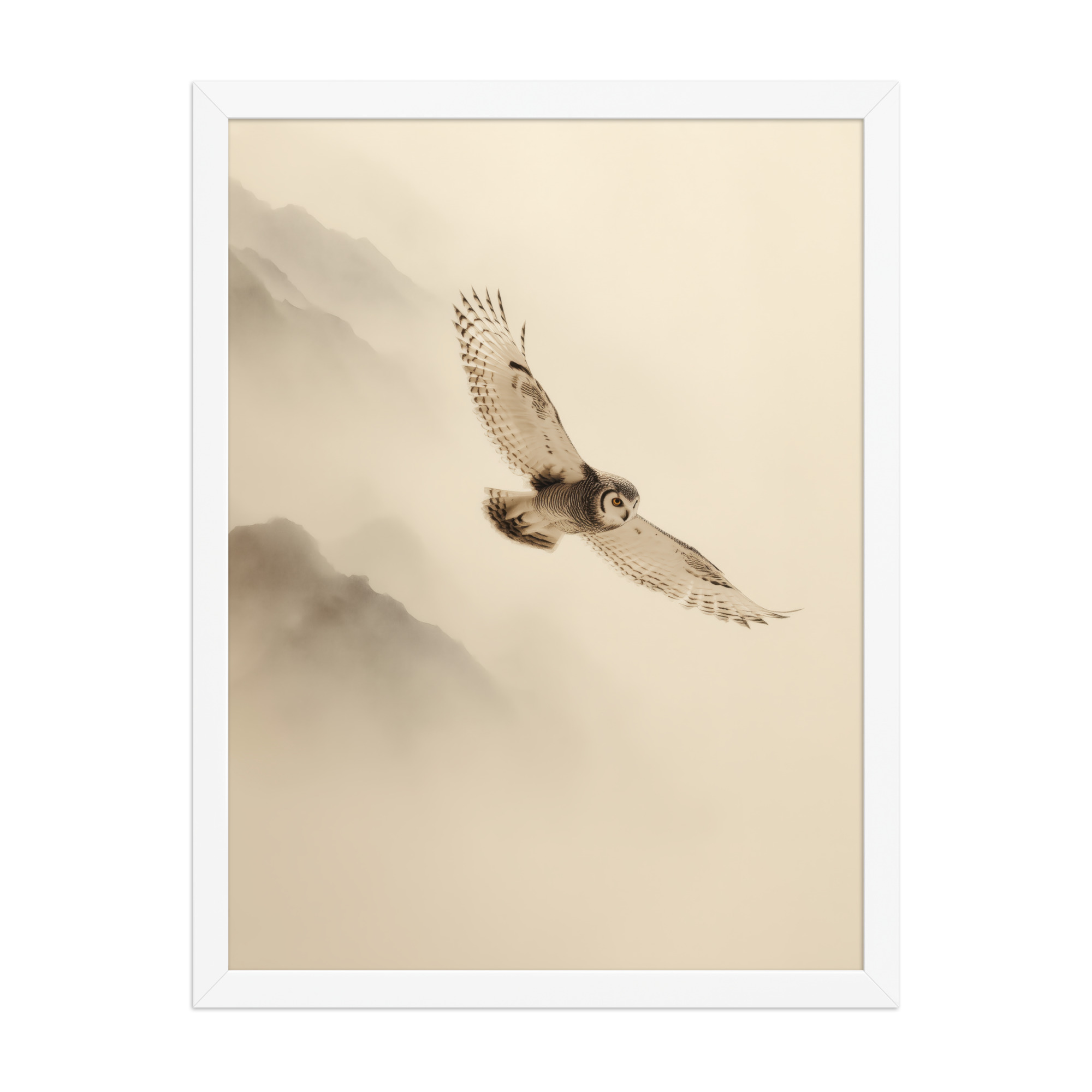 enhanced-matte-paper-framed-poster-in-white-18x24-front-68f904c80e4c5.jpg Flight Through Mist — Owl in Motion Wildlife Wall Art — Framed Poster - Image 19