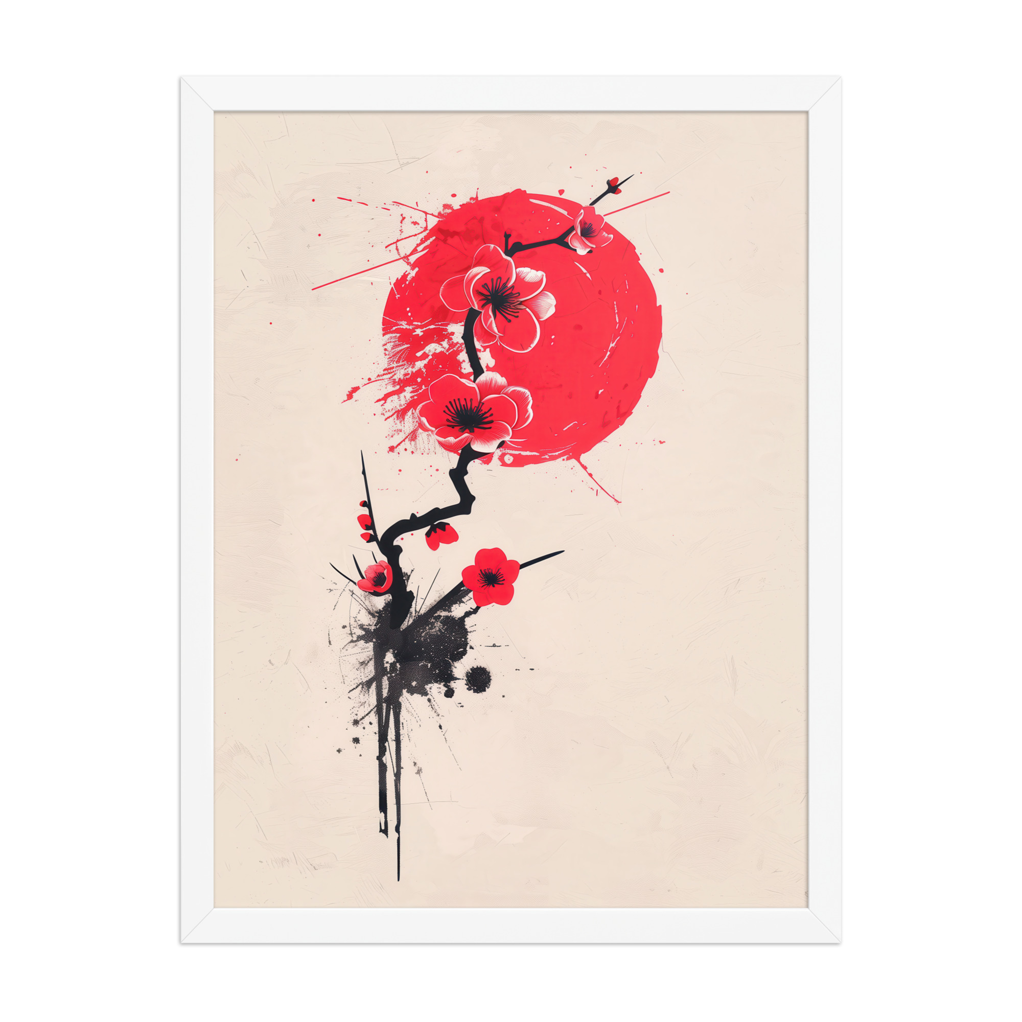 enhanced-matte-paper-framed-poster-in-white-18x24-front-68f91b7048211.jpg Crimson Blossoms — Calligraphy Cherry Branch Japandi Wall Art — Framed Poster - Image 22