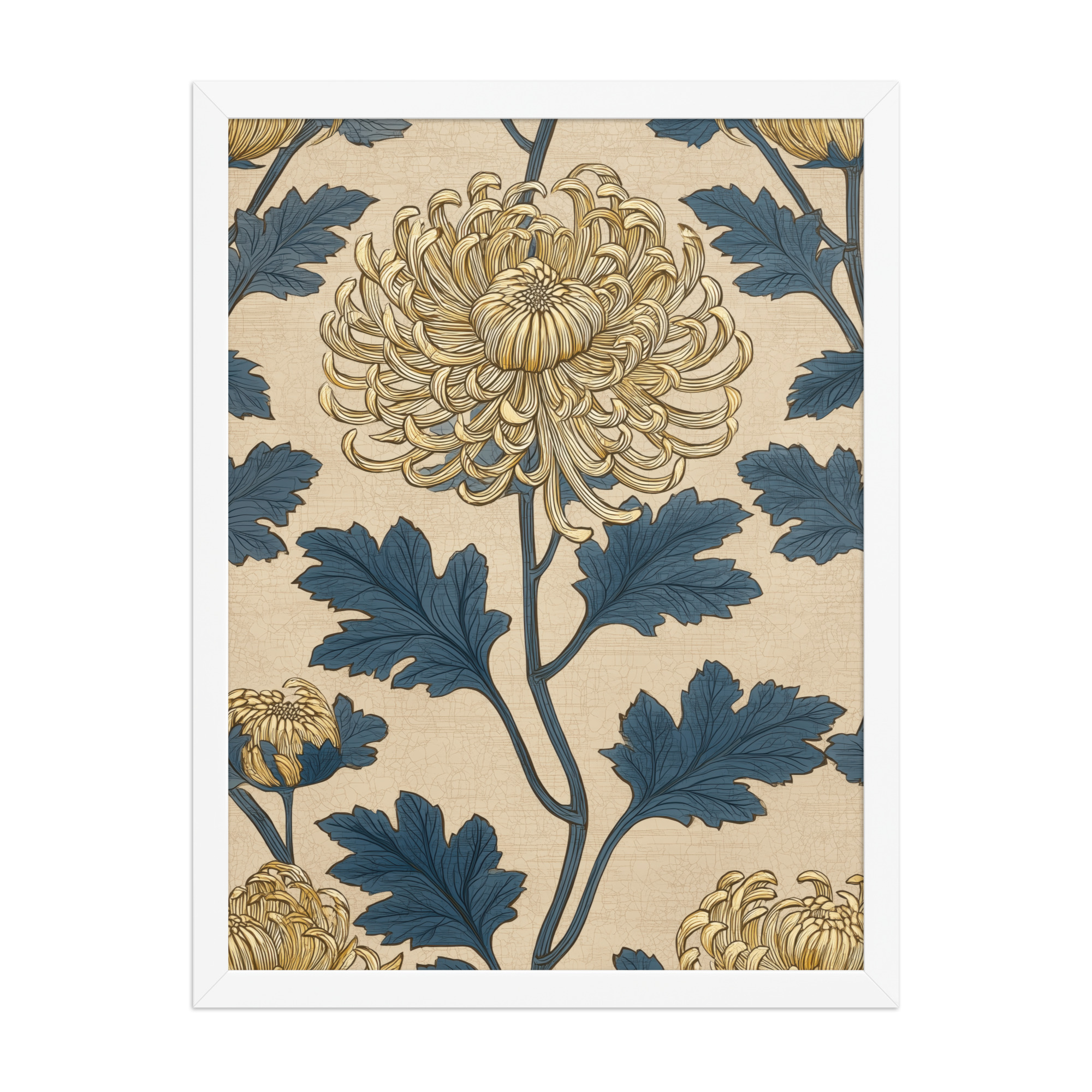 enhanced-matte-paper-framed-poster-in-white-18x24-front-68f91ec473dc4.jpg Golden Chrysanthemum — Blue & Gold Botanical Wall Decor — Framed Poster - Image 22