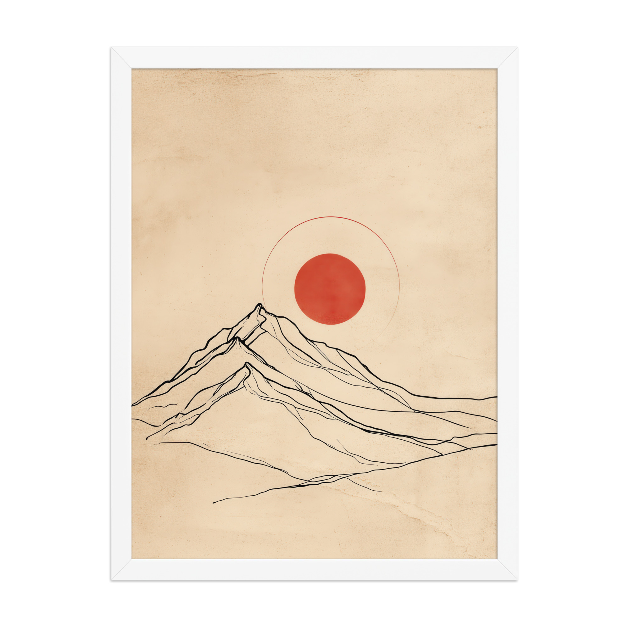 enhanced-matte-paper-framed-poster-in-white-18x24-front-68f9c98ca68c8.jpg Eternal Sun — Minimal Mountain and Red Sun Wall Art — Framed Poster - Image 16