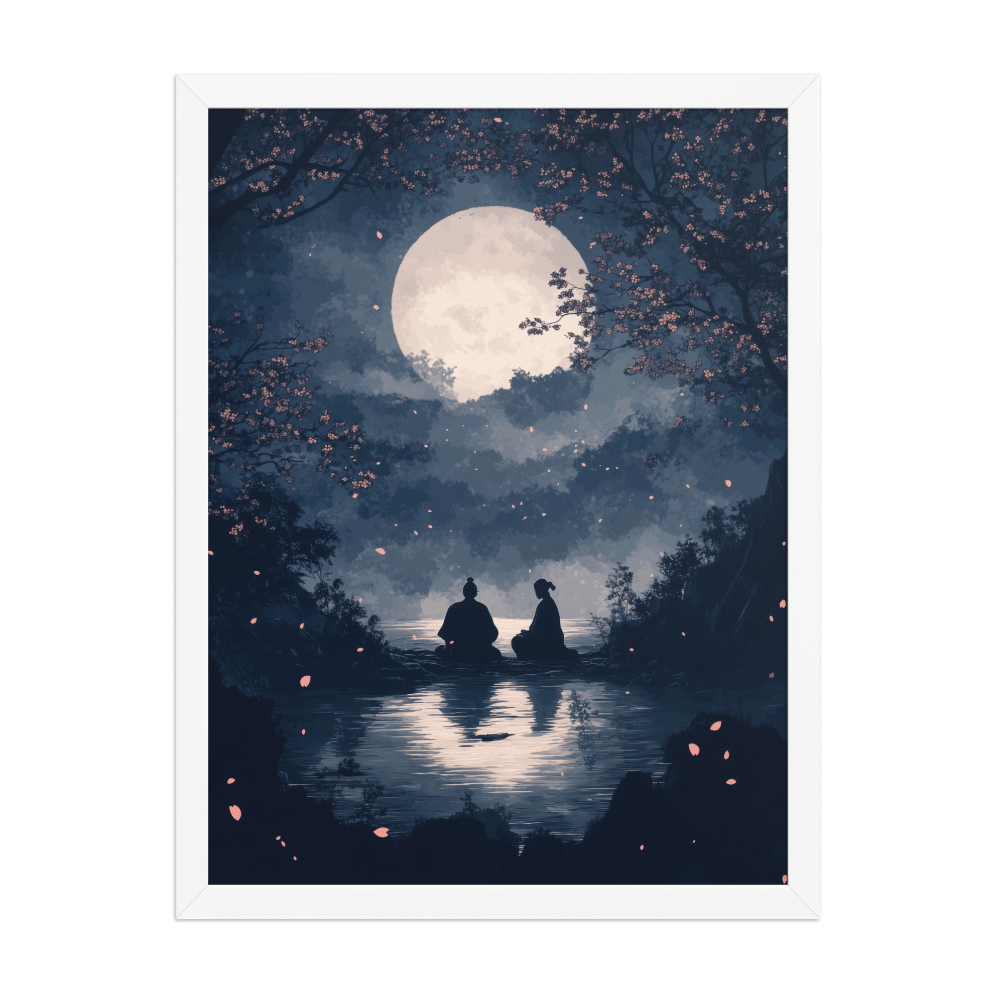 enhanced-matte-paper-framed-poster-in-white-18x24-front-68f9ce45de817.jpg Midnight Reflections — Moonlit Lake Sakura Wall Art — Framed Poster - Image 19