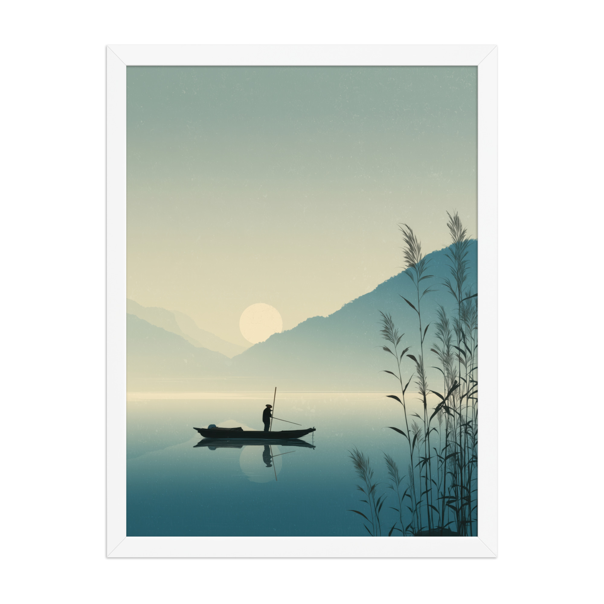 enhanced-matte-paper-framed-poster-in-white-18x24-front-68f9d005766fe.jpg Twilight Fisherman — Zen Lake Landscape Wall Art — Framed Poster - Image 13
