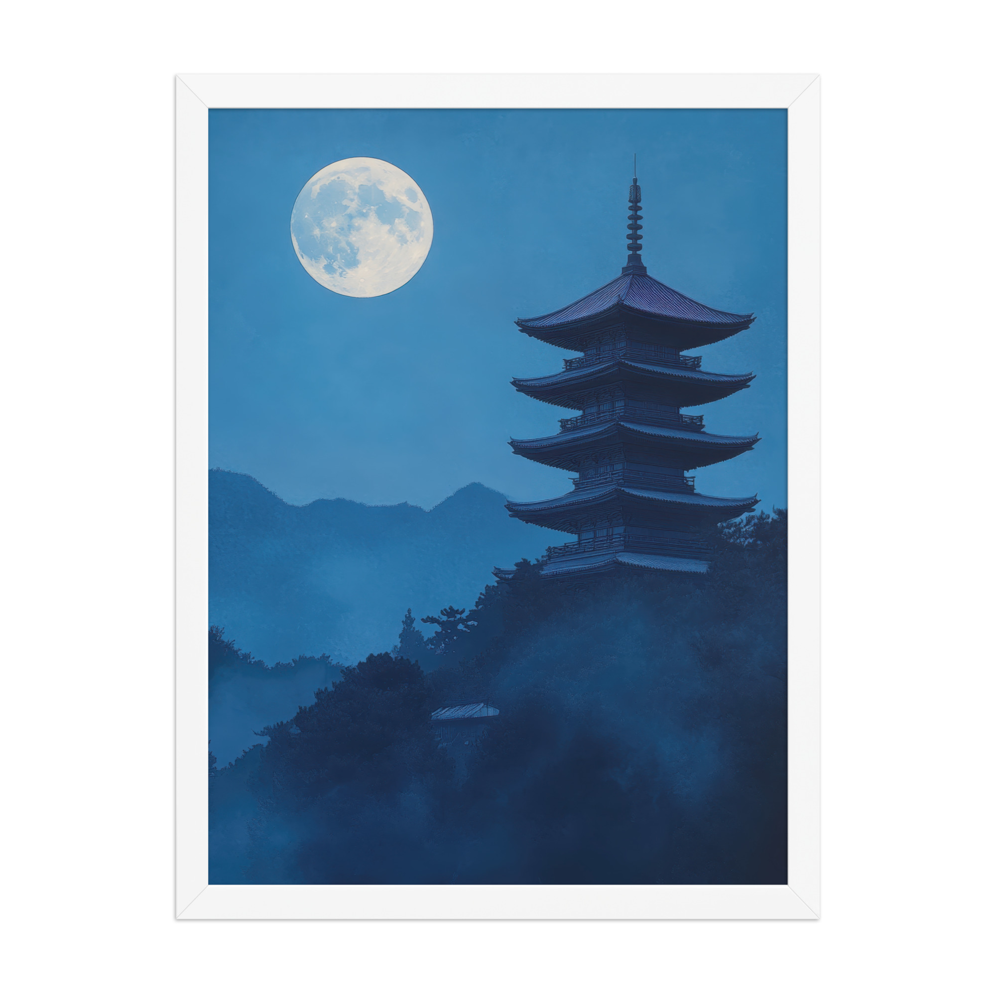 enhanced-matte-paper-framed-poster-in-white-18x24-front-68f9d4a4cca98.jpg Twilight Pagoda Stillness — Moonlit Temple Wall Decor — Framed Poster - Image 19