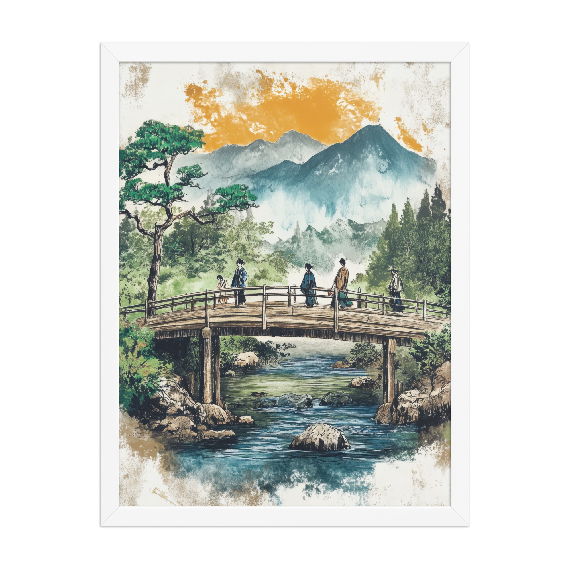enhanced-matte-paper-framed-poster-in-white-18x24-front-68f9f2037a151.jpg Bridge to the Highlands – Ukiyo-e Mountain Bridge Wall Art – Framed Poster - Image 19
