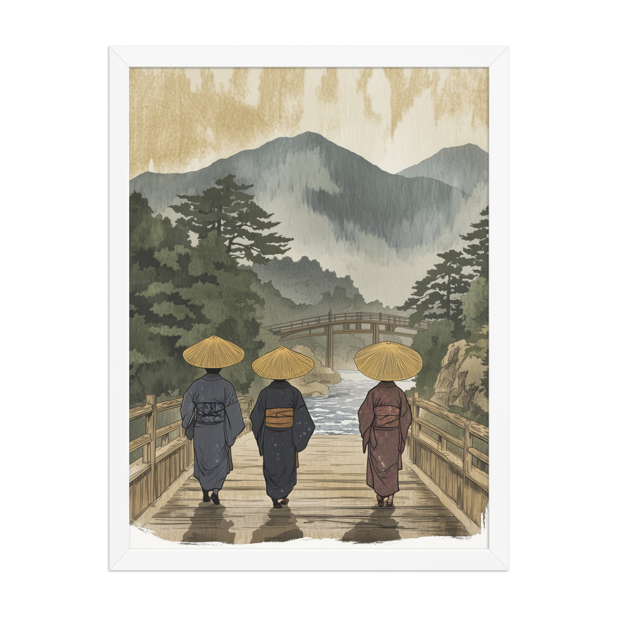 enhanced-matte-paper-framed-poster-in-white-18x24-front-68f9f30d7f05d.jpg Morning Walk to the Temple – Ukiyo-e Wall Art Print – Framed Poster - Image 22