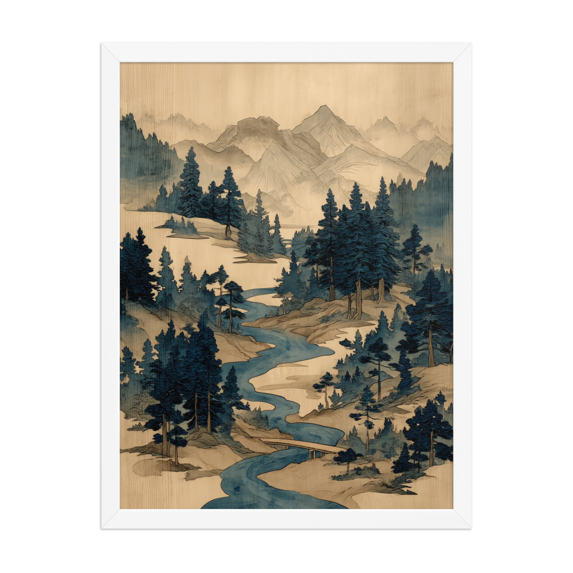 enhanced-matte-paper-framed-poster-in-white-18x24-front-68f9f793e10b9.jpg Winding River Pines – Ukiyo-e Mountain Stream Landscape Wall Art – Framed Poster - Image 22