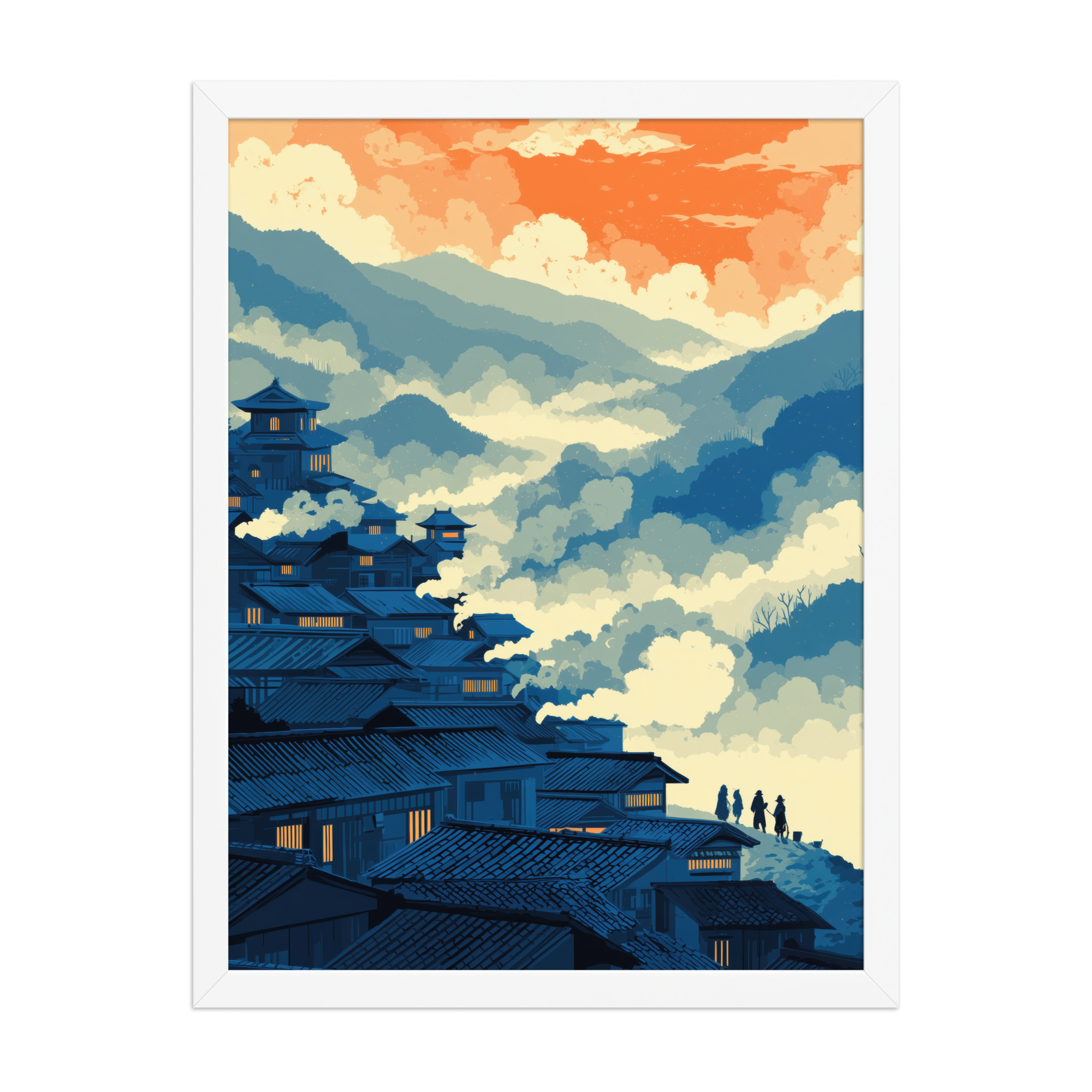 enhanced-matte-paper-framed-poster-in-white-18x24-front-68f9f807113c5.jpg Twilight Over Hillside Village – Ukiyo-e Wall Art Print – Framed Poster - Image 19