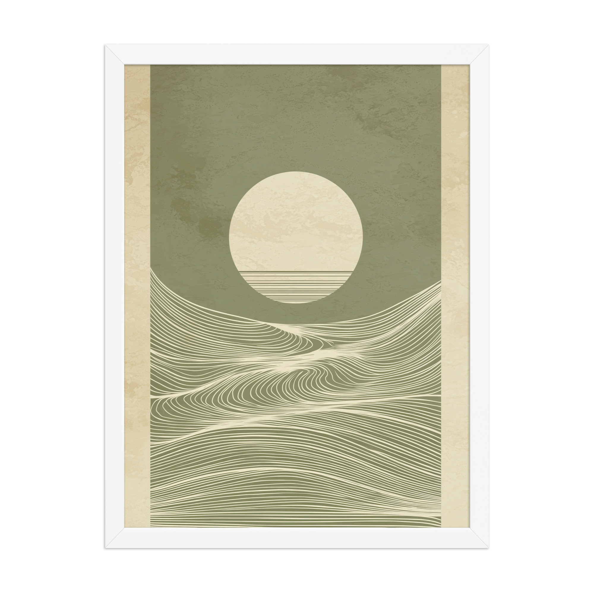 enhanced-matte-paper-framed-poster-in-white-18x24-front-68f9f96705e21.jpg Calm Currents and Rising Light — Minimalist Sun With Landscape Lines Wall Art — Framed Poster - Image 17