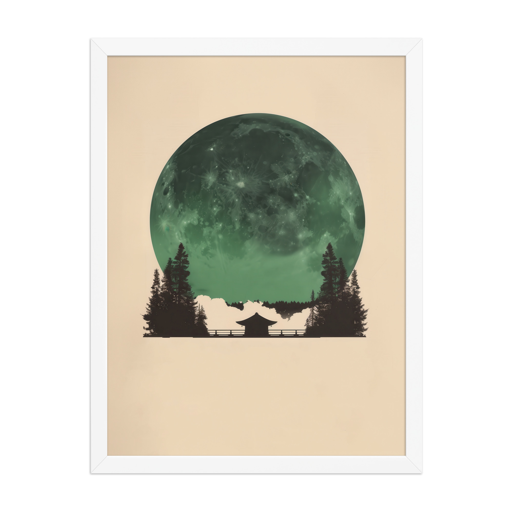 enhanced-matte-paper-framed-poster-in-white-18x24-front-68f9ff10e4e3b.jpg Emerald Moon Temple — Japandi Silhouette Wall Art — Framed Poster - Image 22