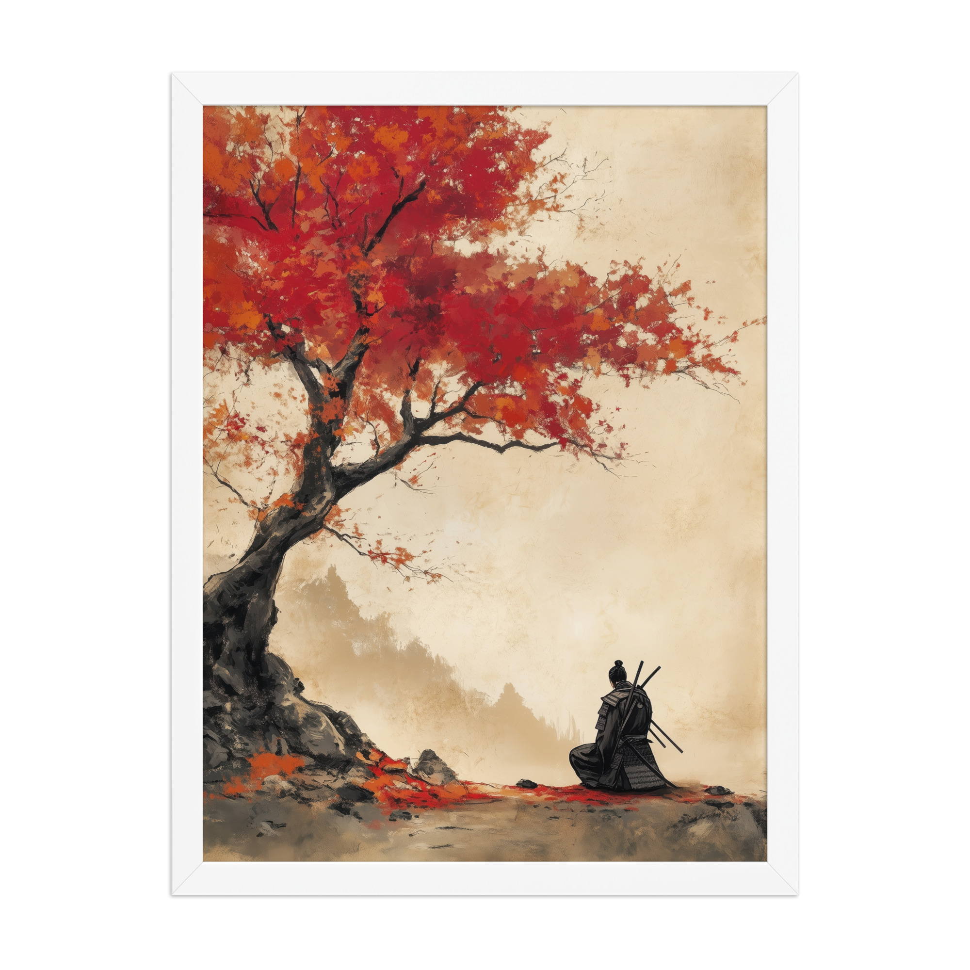 enhanced-matte-paper-framed-poster-in-white-18x24-front-68fa16a6dc40d.jpg Autumn Warrior – Samurai Beneath Crimson Maple Leaves Wall Decor – Framed Poster - Image 16