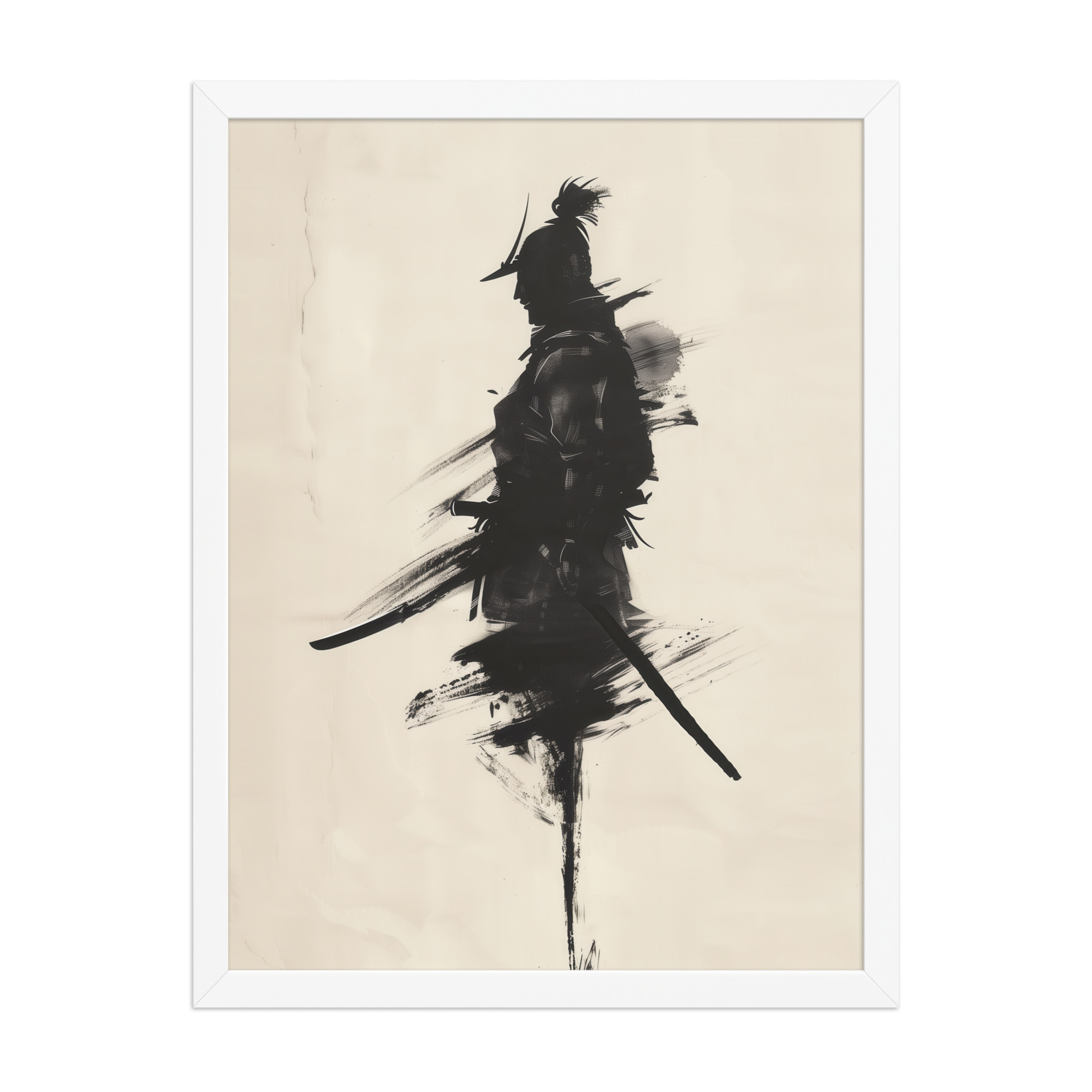 enhanced-matte-paper-framed-poster-in-white-18x24-front-68fa170353002.jpg Shadowed Warrior – Sumi-e Silhouette of a Lone Samurai Wall Decor – Framed Poster - Image 22