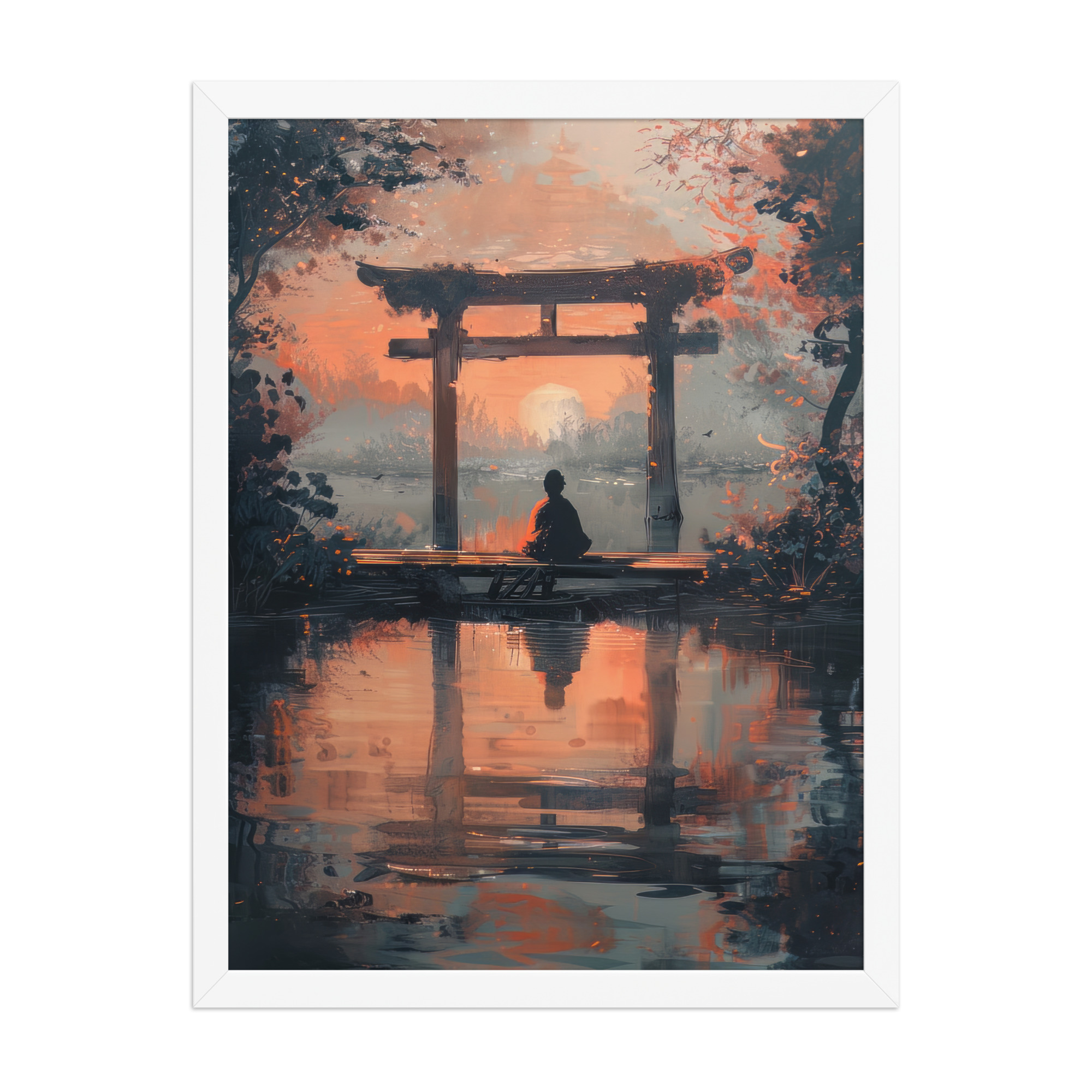 enhanced-matte-paper-framed-poster-in-white-18x24-front-68fa17ba8368f.jpg Torii Reflections at Dusk – Evening Glow and Still Waters Wall Decor – Framed Poster - Image 22