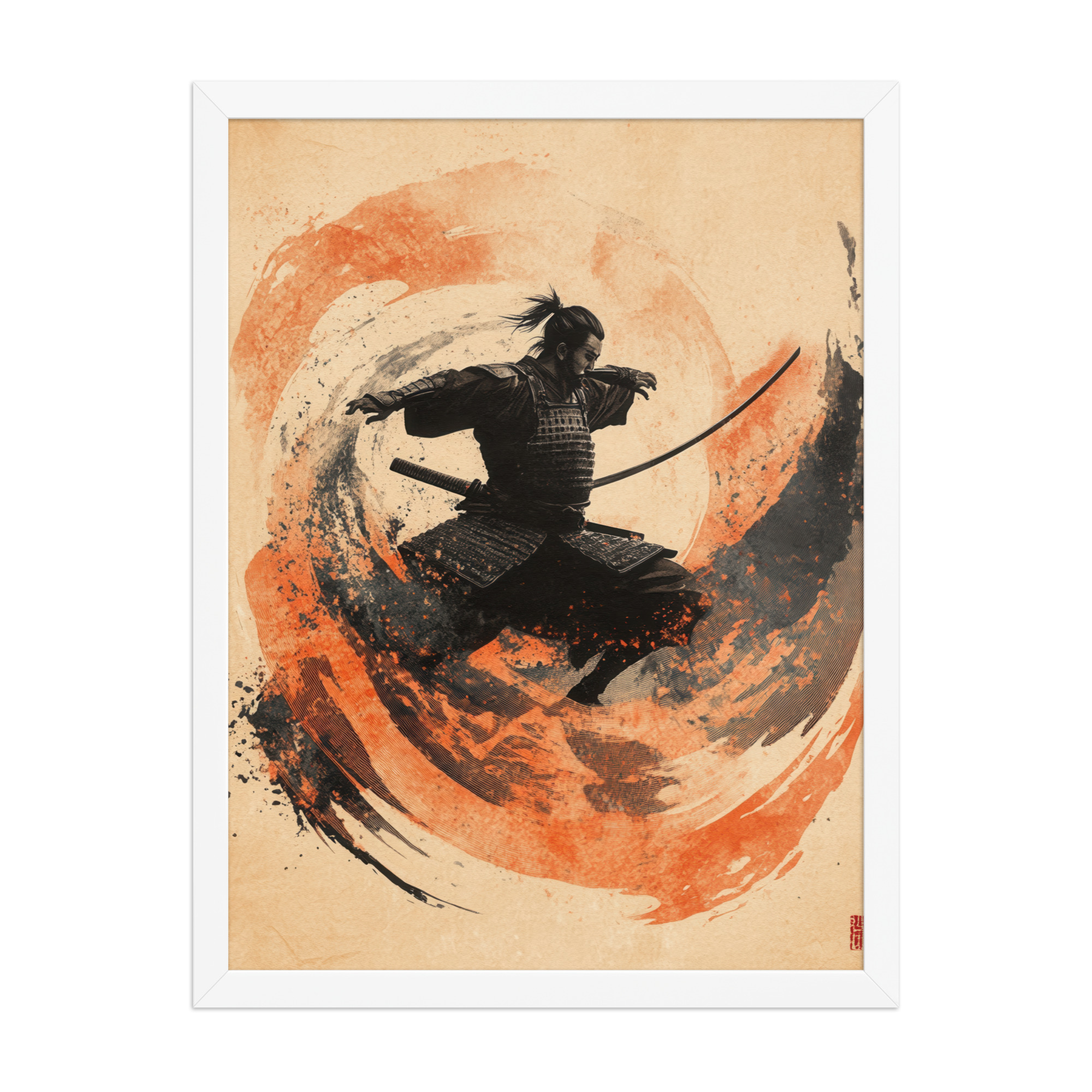 enhanced-matte-paper-framed-poster-in-white-18x24-front-68fa2225ebabd.jpg Samurai Swirl – Brush-Stroke Motion and Warrior Focus Wall Decor – Framed Poster - Image 10