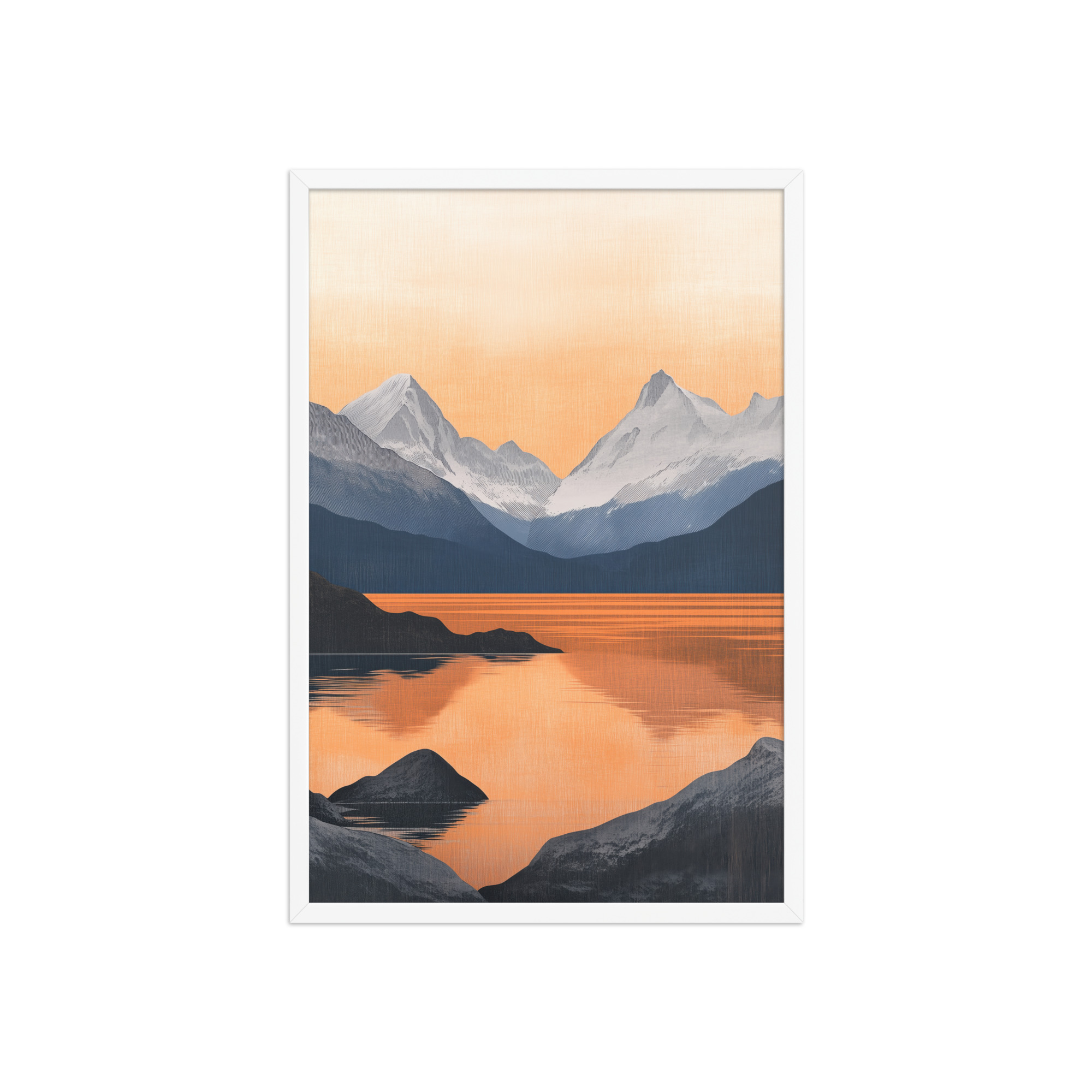 enhanced-matte-paper-framed-poster-in-white-20x30-front-68f87bd826d06.jpg Nordic Sunset Reflections — Serene Mountain Lake Panorama Landscape Wall Art — Framed Poster - Image 20