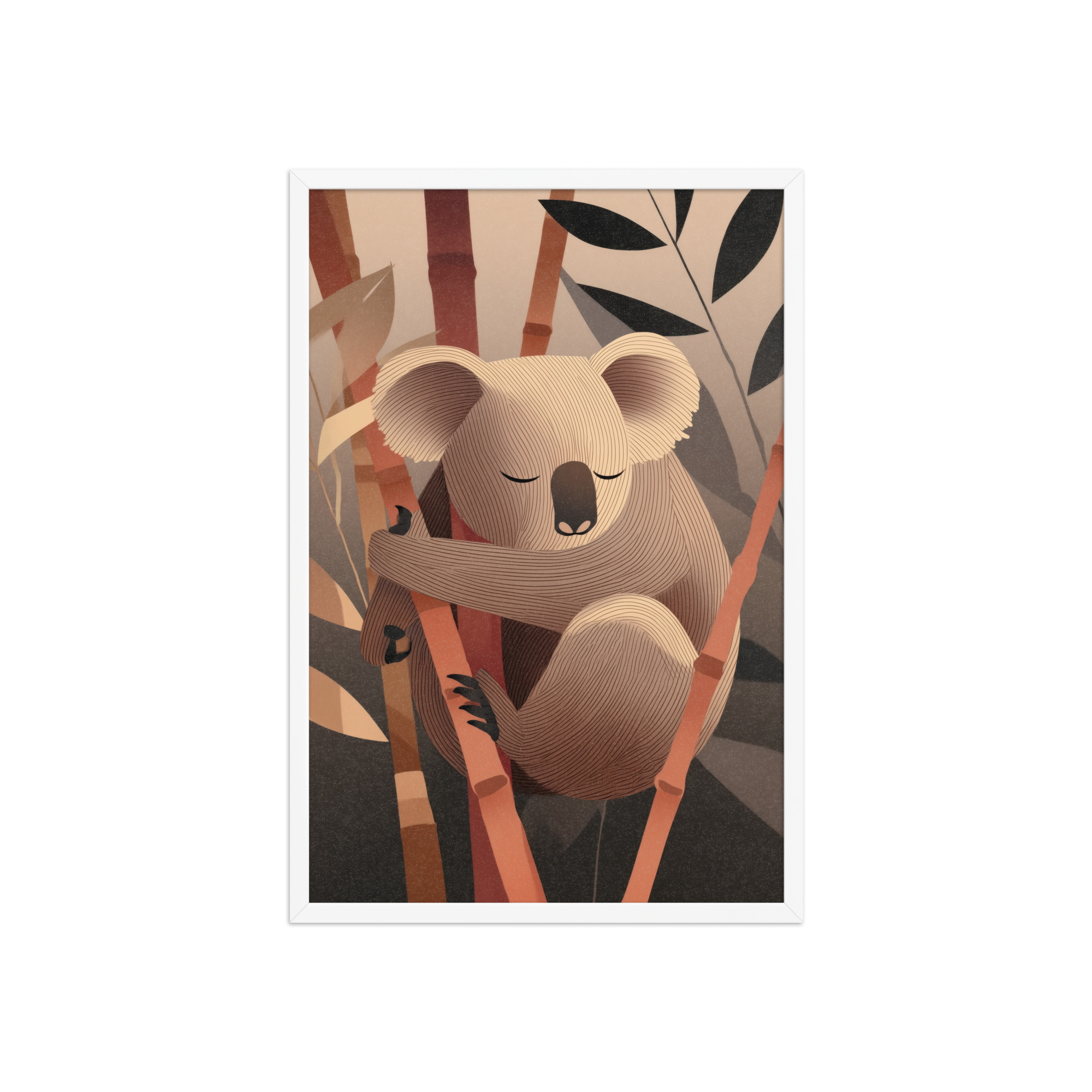 enhanced-matte-paper-framed-poster-in-white-20x30-front-68f8be96466b8.jpg Koala Dreams in Bamboo — Minimal Sleeping Koala in Warm Tones Wall Decor — Framed Poster - Image 23