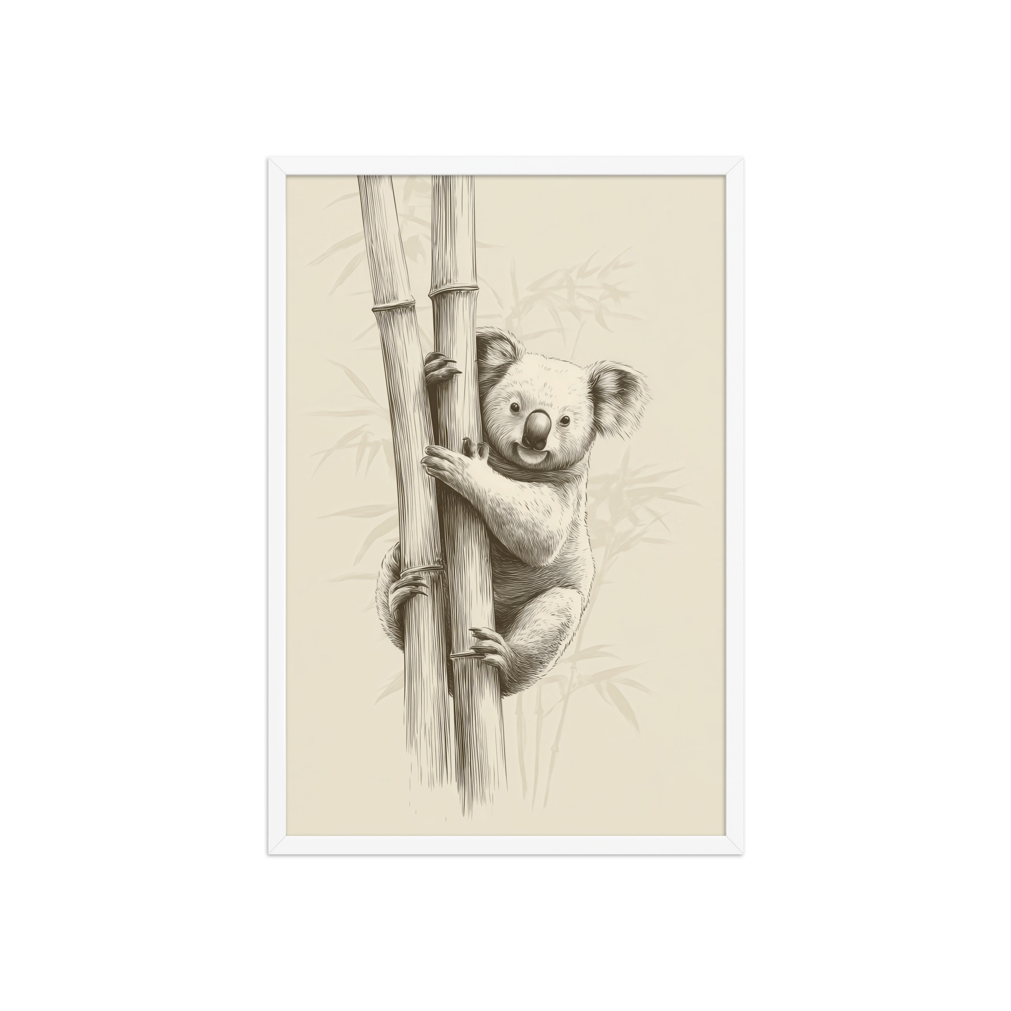 enhanced-matte-paper-framed-poster-in-white-20x30-front-68f8bef312911.jpg Koala Bamboo I — Koala Illustration in Warm Neutrals Wall Decor — Framed Poster - Image 23