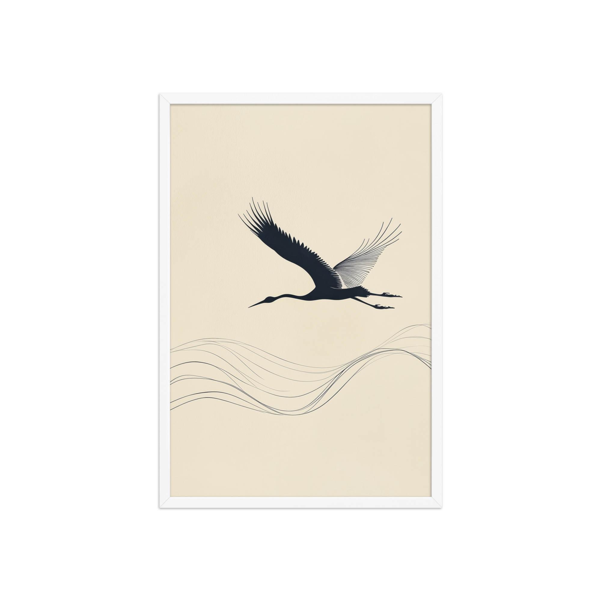 enhanced-matte-paper-framed-poster-in-white-20x30-front-68f8ffc050dbd.jpg Graceful Ascent — Minimal Crane Silhouette with Flowing Lines Wall Decor — Framed Poster - Image 23