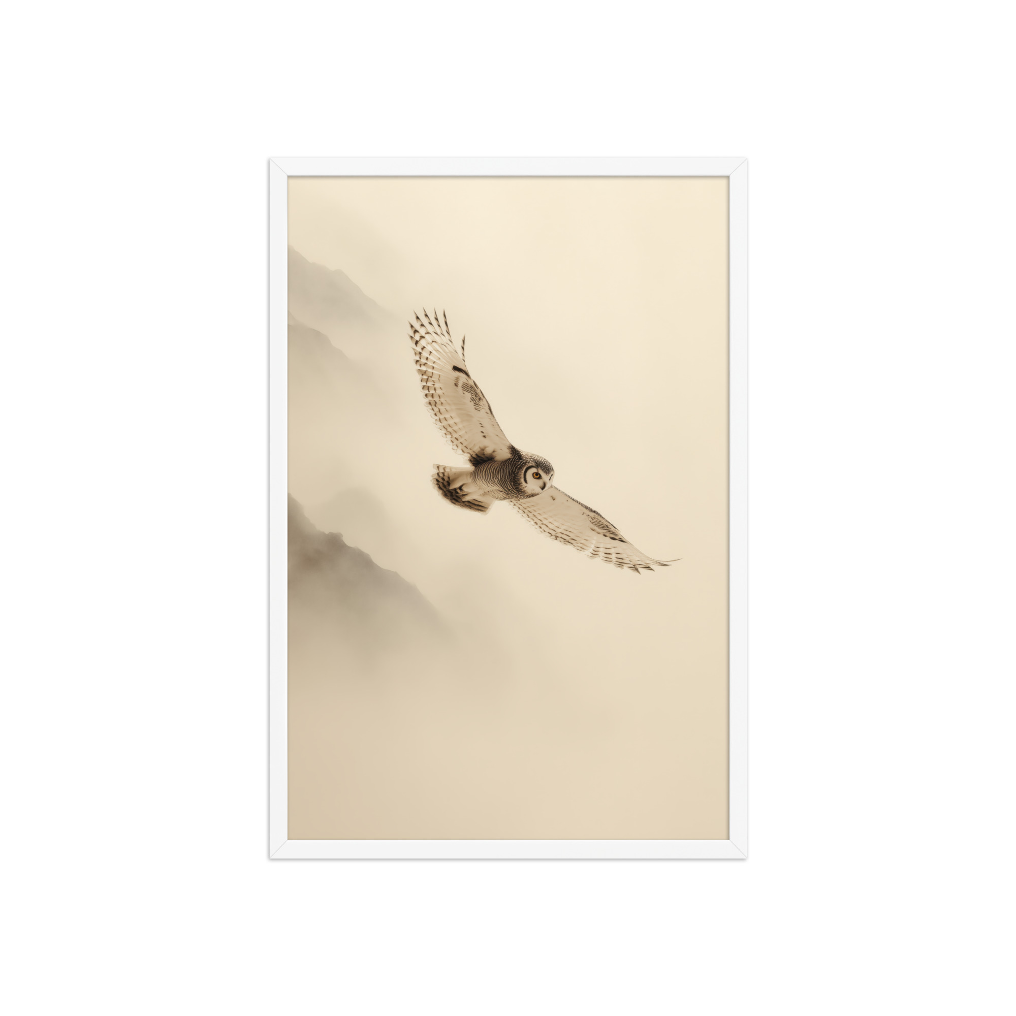 enhanced-matte-paper-framed-poster-in-white-20x30-front-68f904c80e5ba.jpg Flight Through Mist — Owl in Motion Wildlife Wall Art — Framed Poster - Image 20