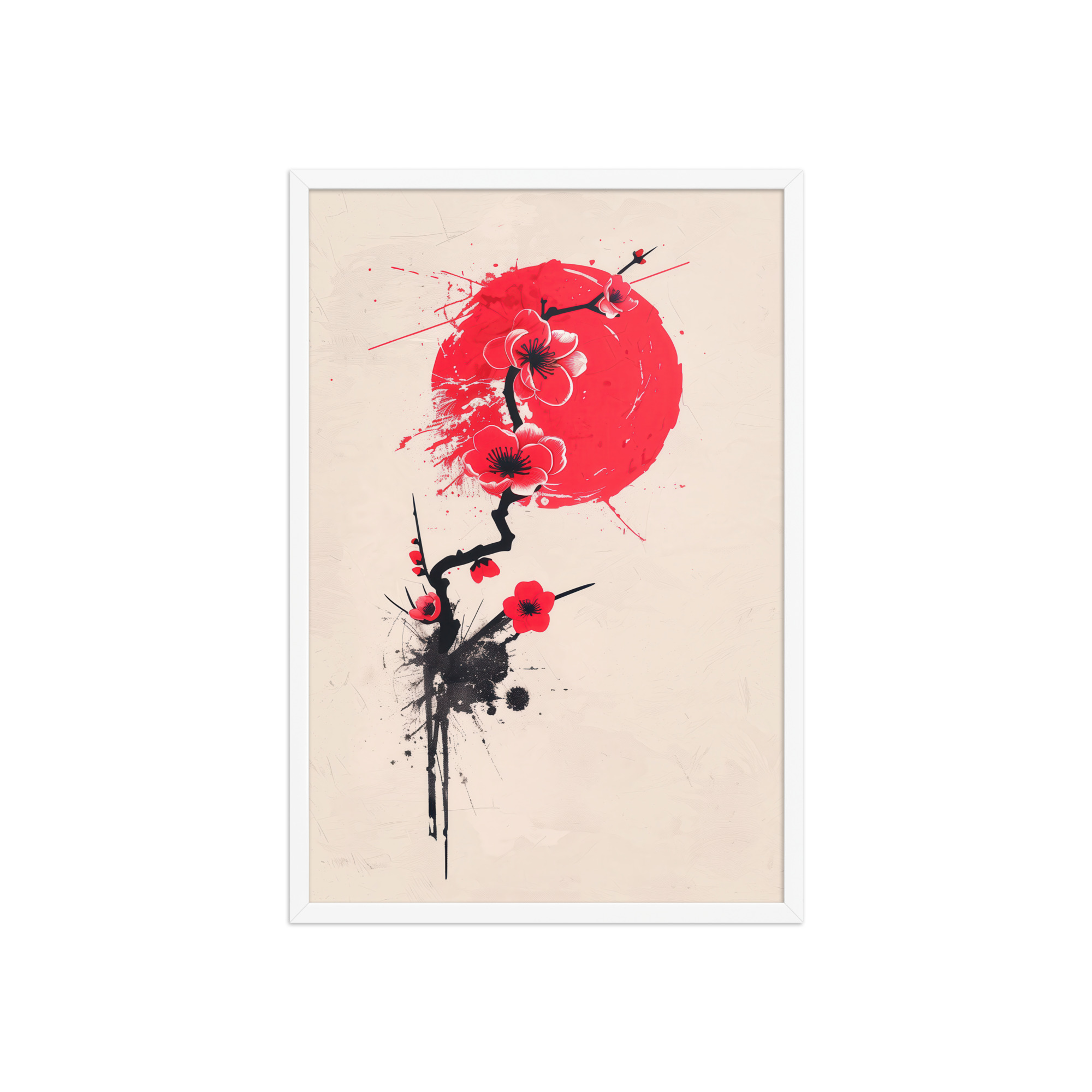 enhanced-matte-paper-framed-poster-in-white-20x30-front-68f91b704829b.jpg Crimson Blossoms — Calligraphy Cherry Branch Japandi Wall Art — Framed Poster - Image 23