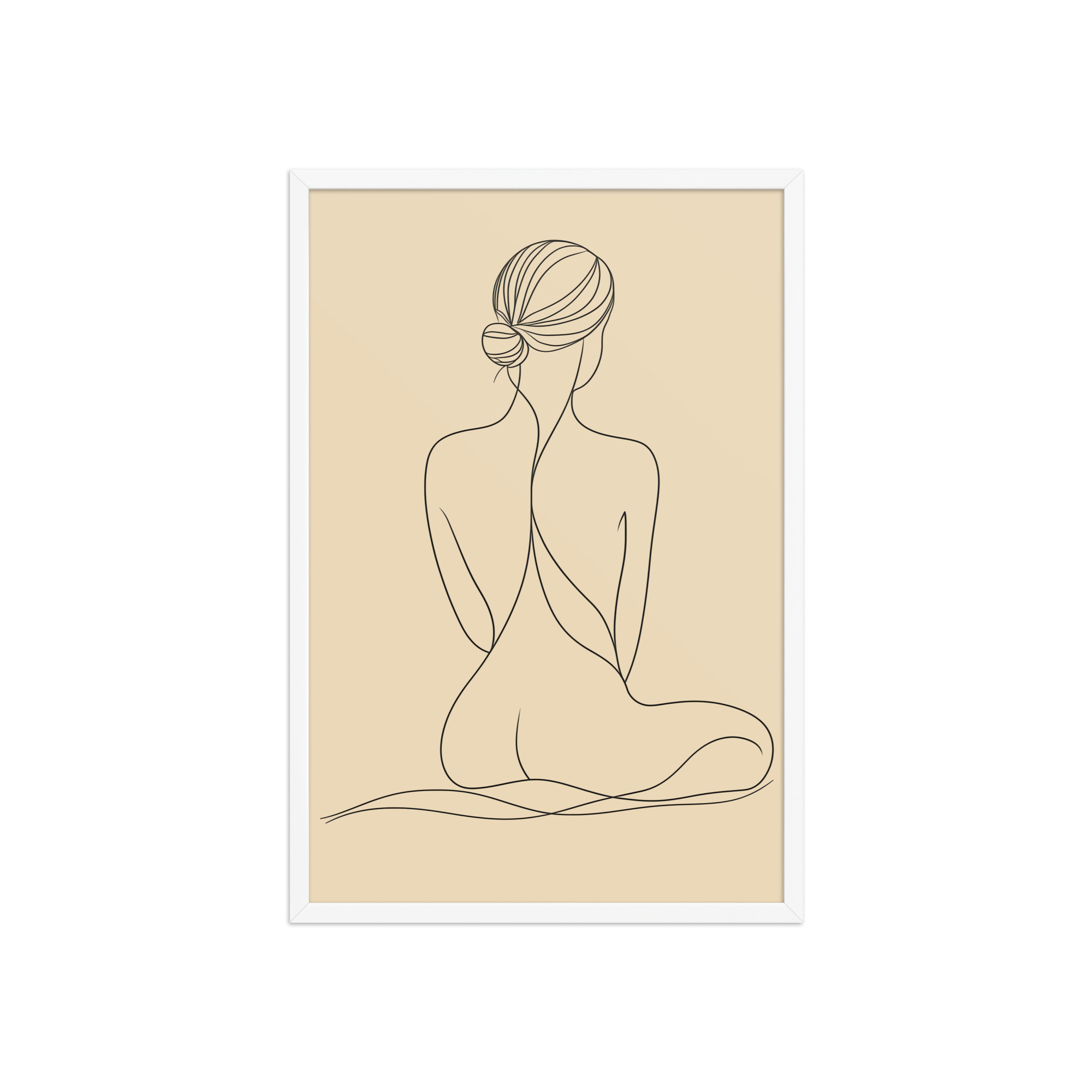 enhanced-matte-paper-framed-poster-in-white-20x30-front-68f9c8d4dac3f.jpg Seated Elegance On Knees — Minimalist Figure Line Wall Art — Framed Poster - Image 14