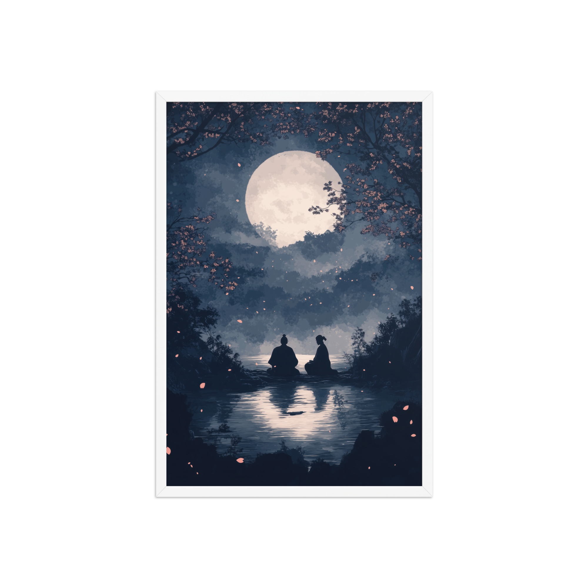 enhanced-matte-paper-framed-poster-in-white-20x30-front-68f9ce45de89f.jpg Midnight Reflections — Moonlit Lake Sakura Wall Art — Framed Poster - Image 20
