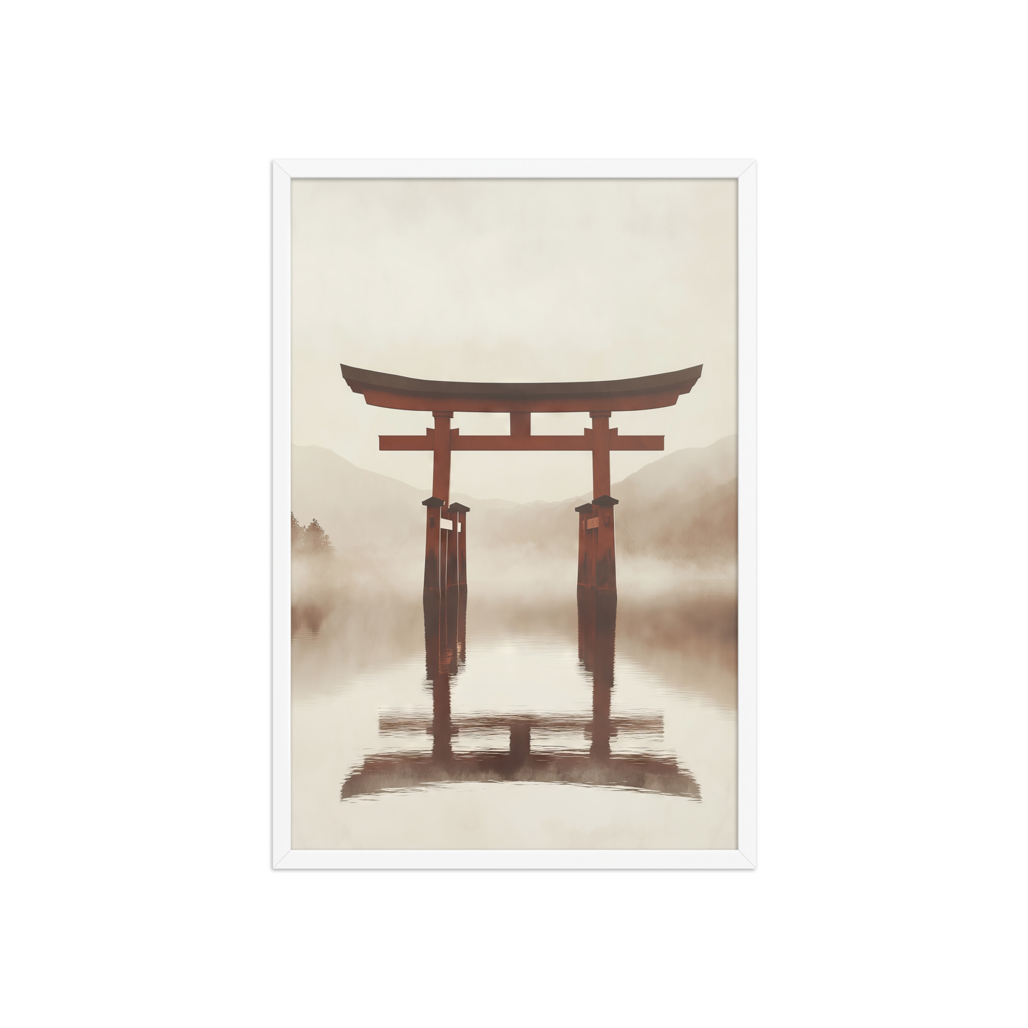 enhanced-matte-paper-framed-poster-in-white-20x30-front-68f9cfe671961.jpg Torii Reflections — Minimal Misty Lake Wall Art — Framed Poster - Image 23