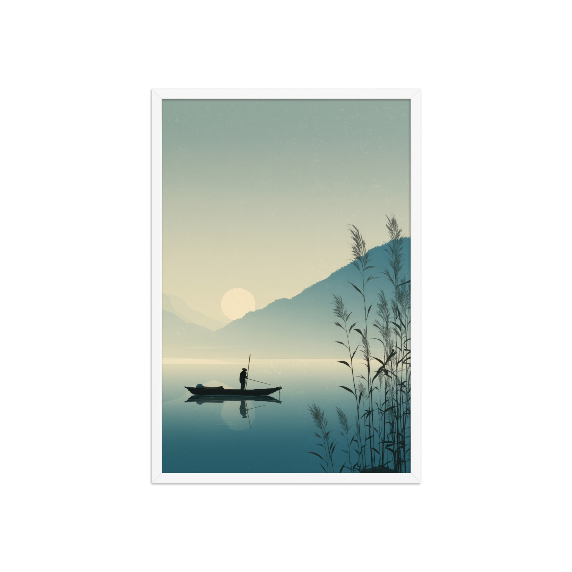enhanced-matte-paper-framed-poster-in-white-20x30-front-68f9d00576786.jpg Twilight Fisherman — Zen Lake Landscape Wall Art — Framed Poster - Image 14