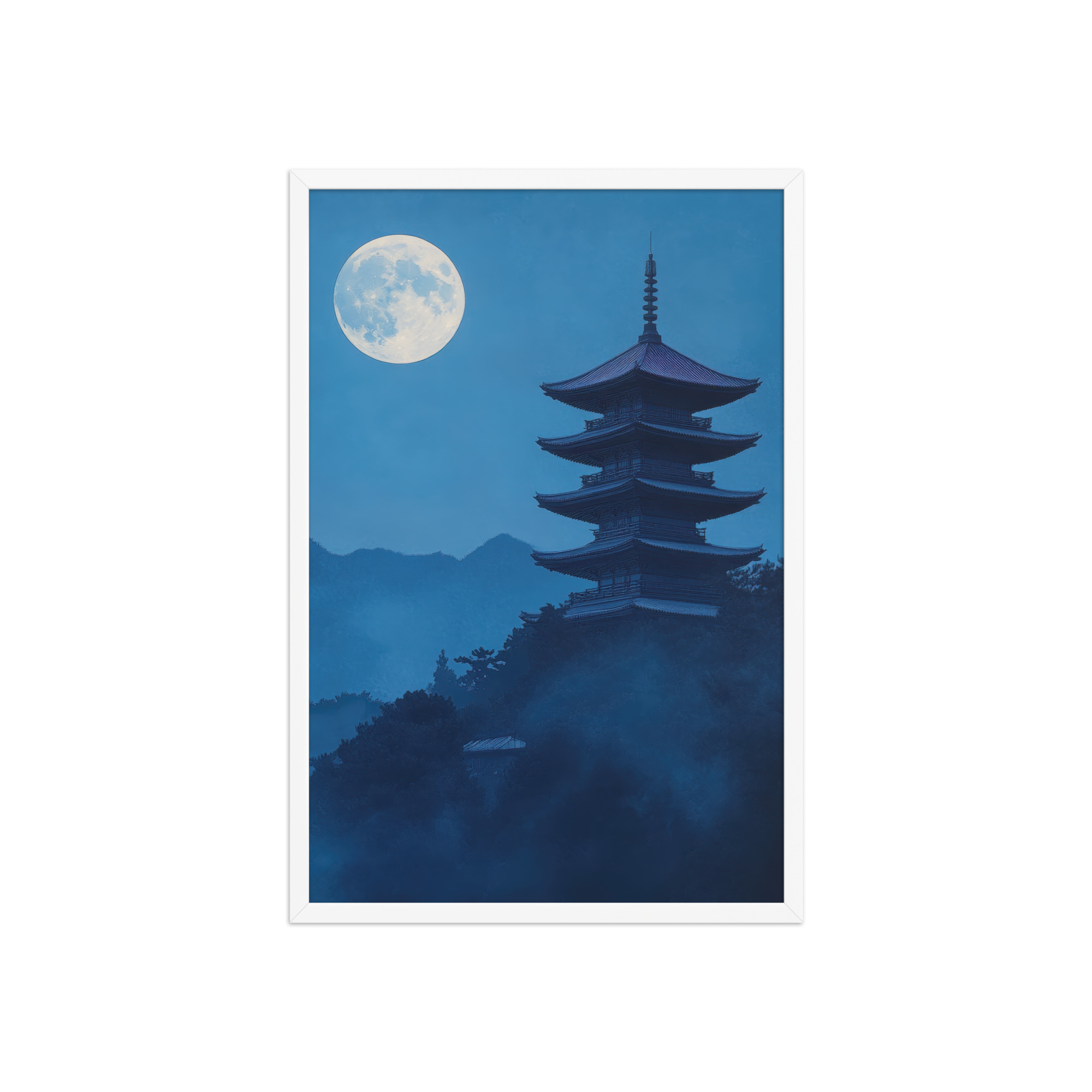 enhanced-matte-paper-framed-poster-in-white-20x30-front-68f9d4a4ccb3c.jpg Twilight Pagoda Stillness — Moonlit Temple Wall Decor — Framed Poster - Image 20
