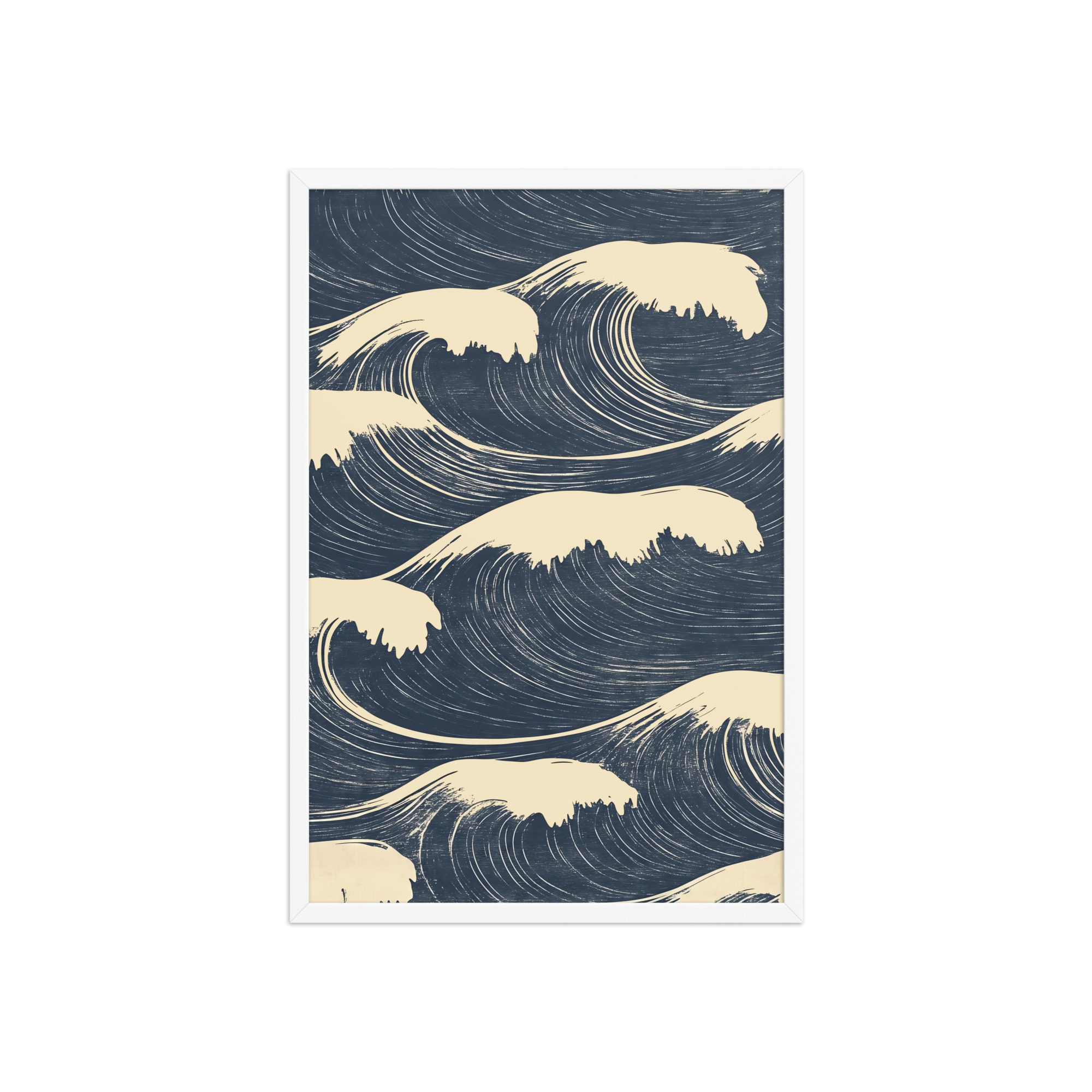 enhanced-matte-paper-framed-poster-in-white-20x30-front-68f9f16a70dcc.jpg Edo Waves – Bold Indigo Ukiyo-e Ocean Pattern Wall Art – Framed Poster - Image 20