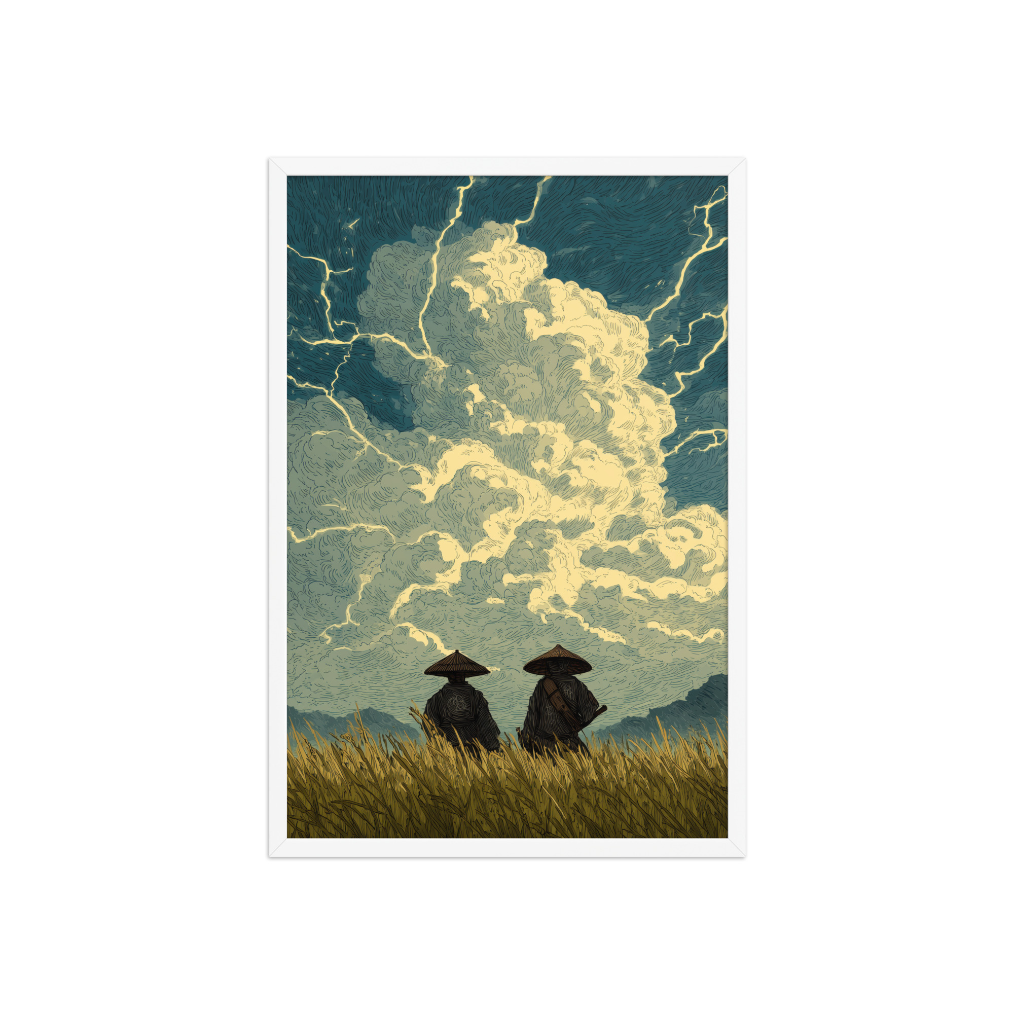enhanced-matte-paper-framed-poster-in-white-20x30-front-68f9f1a39d79d.jpg Before the Storm – Ukiyo-e Samurai Watchers Landscape Wall Art – Framed Poster - Image 20
