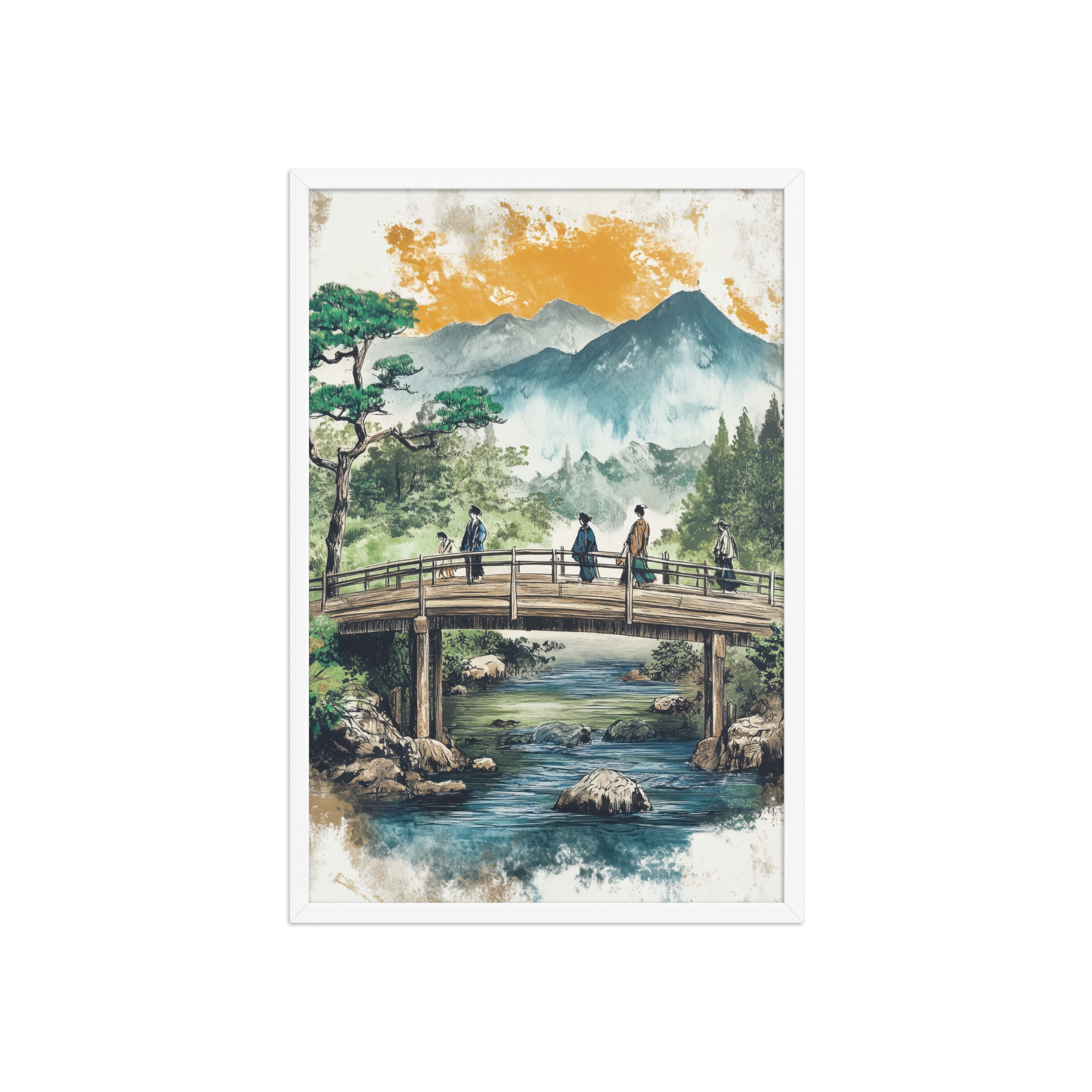 enhanced-matte-paper-framed-poster-in-white-20x30-front-68f9f2037a24a.jpg Bridge to the Highlands – Ukiyo-e Mountain Bridge Wall Art – Framed Poster - Image 20
