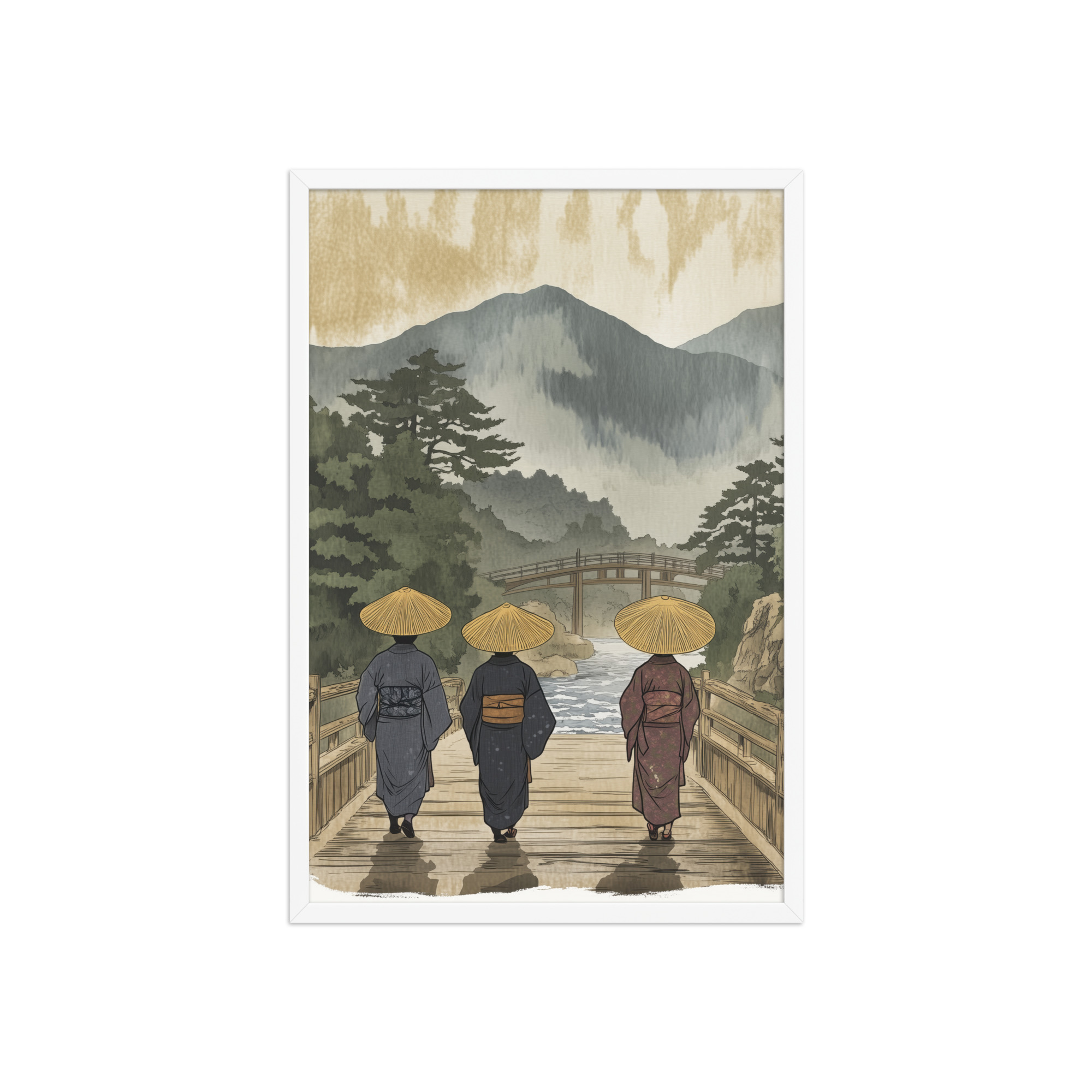 enhanced-matte-paper-framed-poster-in-white-20x30-front-68f9f30d7f12a.jpg Morning Walk to the Temple – Ukiyo-e Wall Art Print – Framed Poster - Image 23