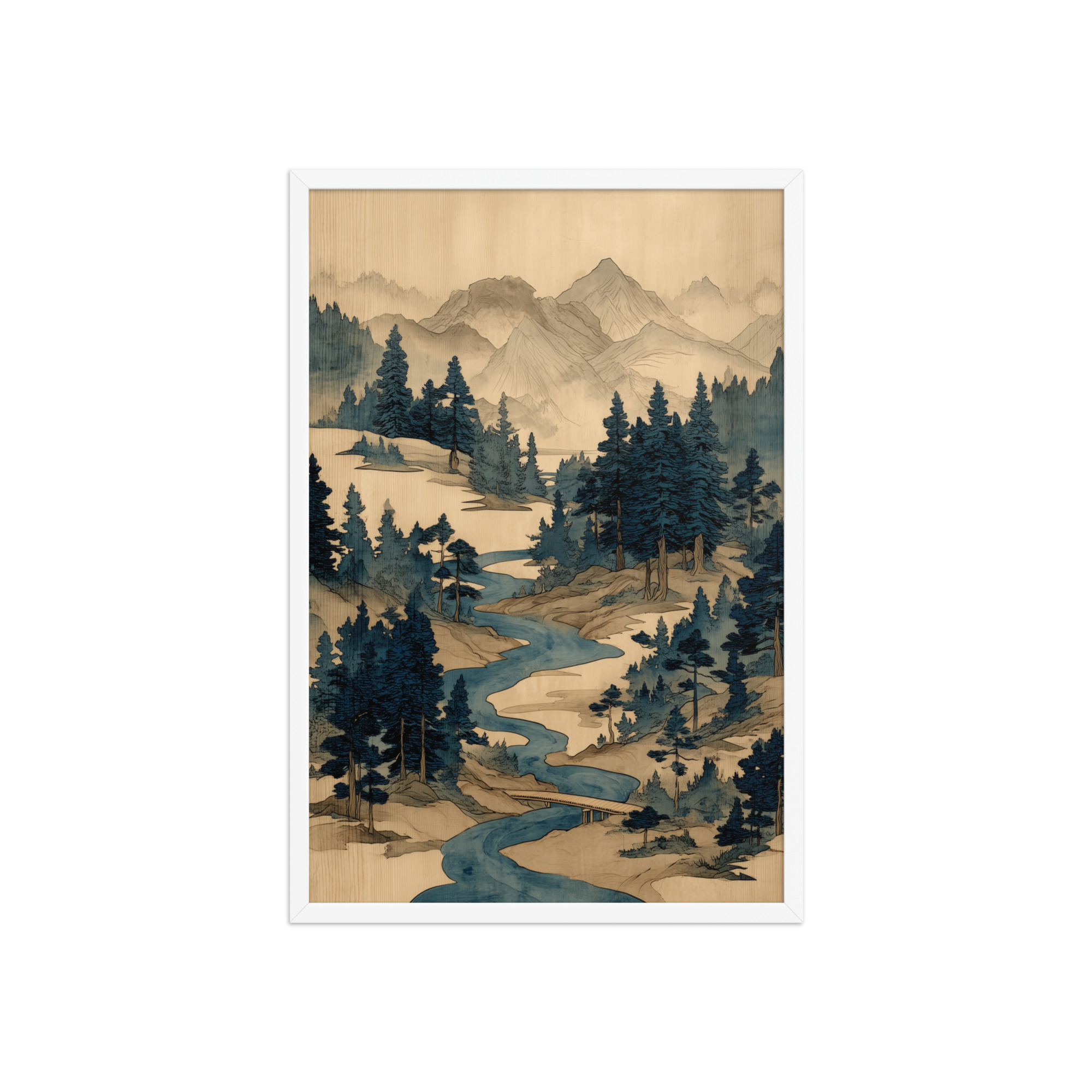enhanced-matte-paper-framed-poster-in-white-20x30-front-68f9f793e114f.jpg Winding River Pines – Ukiyo-e Mountain Stream Landscape Wall Art – Framed Poster - Image 23