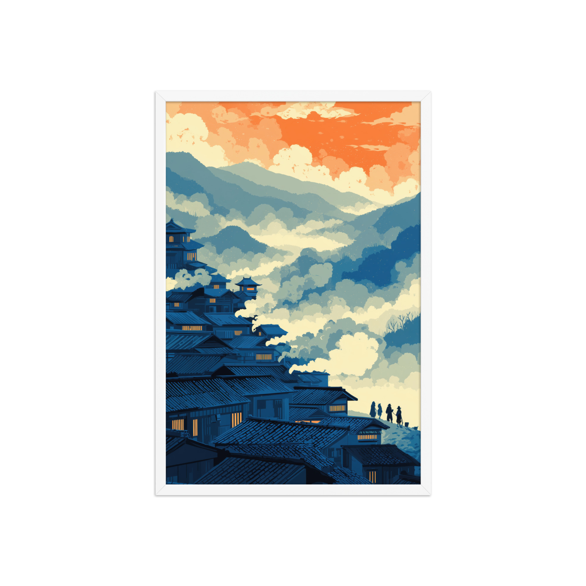 enhanced-matte-paper-framed-poster-in-white-20x30-front-68f9f80711478.jpg Twilight Over Hillside Village – Ukiyo-e Wall Art Print – Framed Poster - Image 20