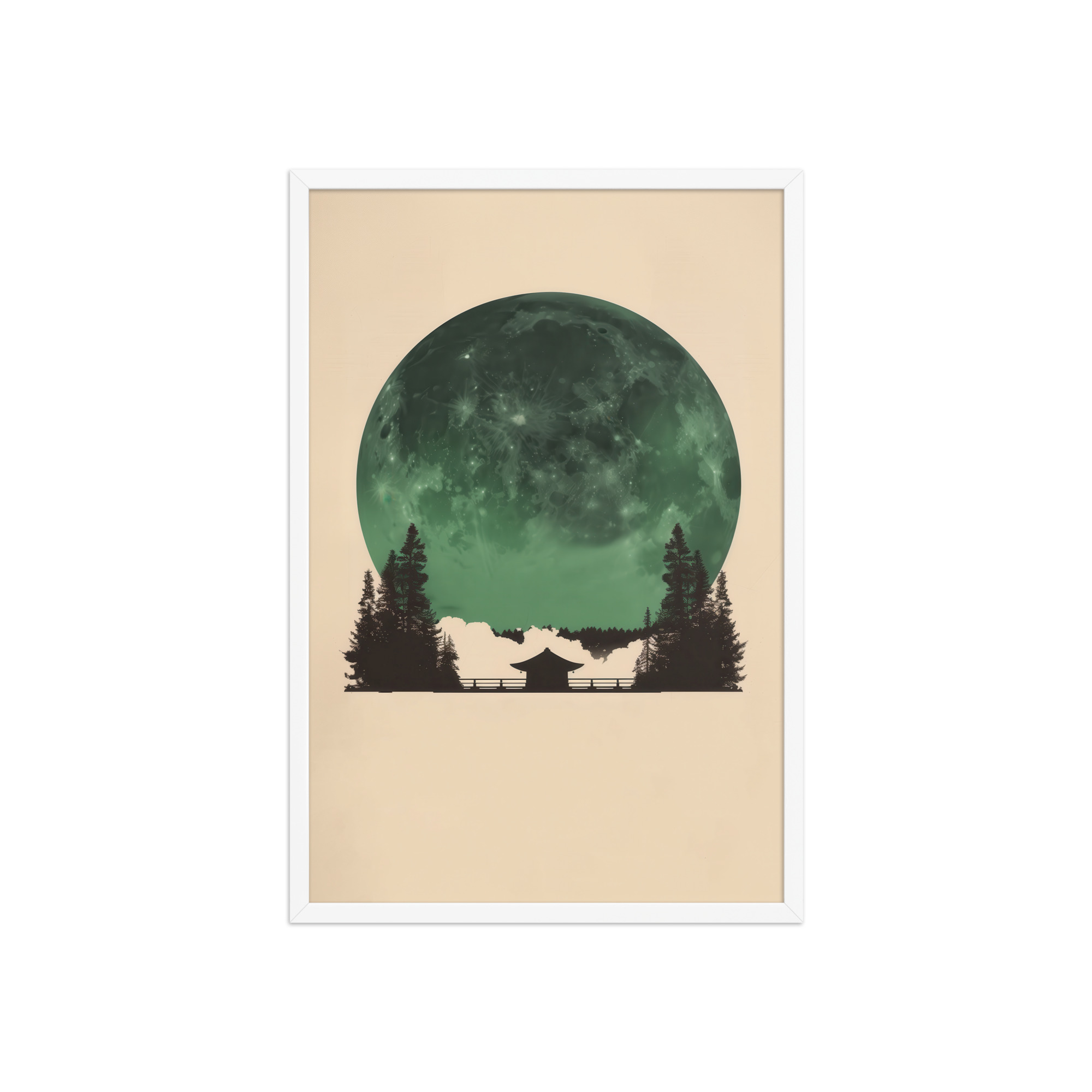 enhanced-matte-paper-framed-poster-in-white-20x30-front-68f9ff10e4ec0.jpg Emerald Moon Temple — Japandi Silhouette Wall Art — Framed Poster - Image 23