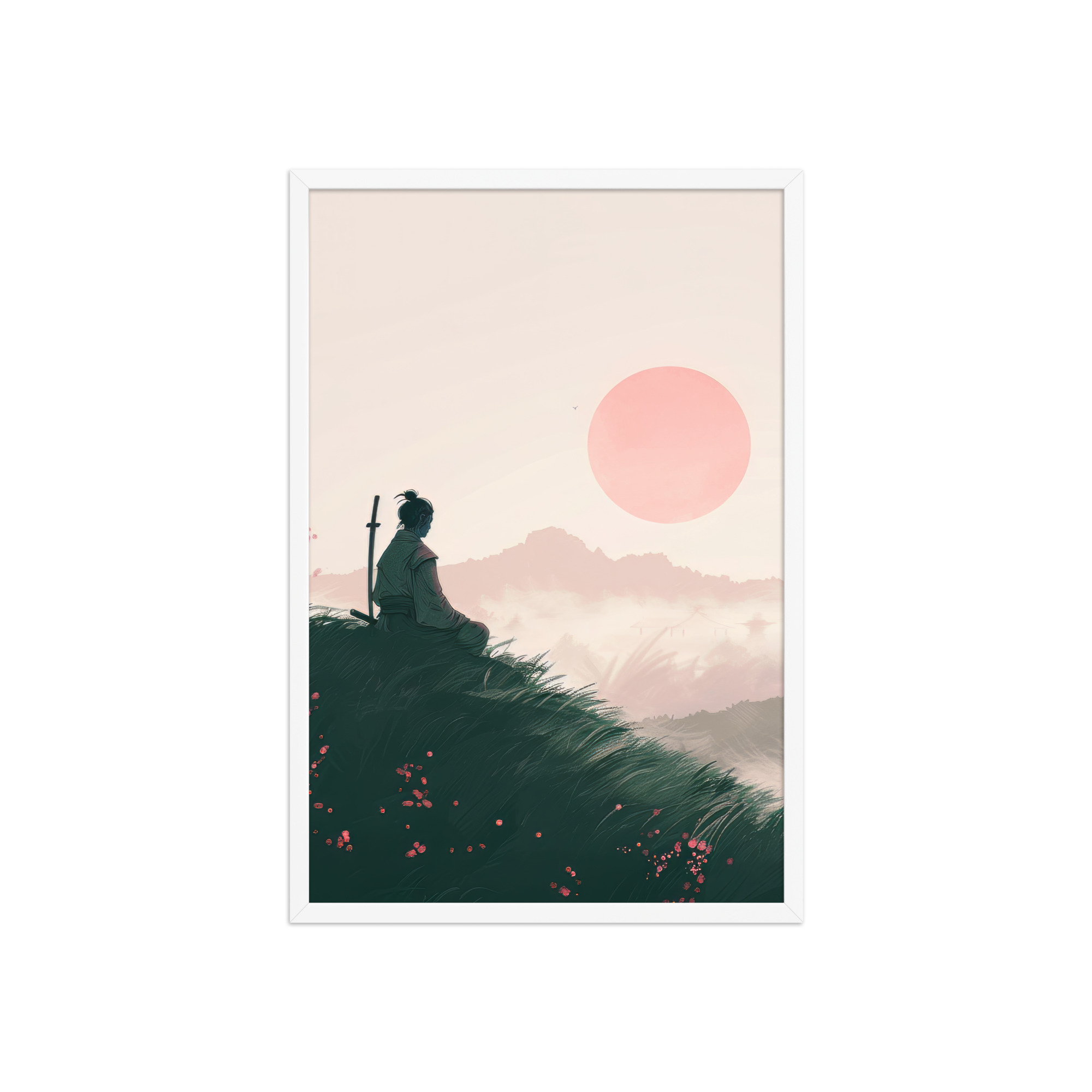 enhanced-matte-paper-framed-poster-in-white-20x30-front-68fa167397a93.jpg Samurai at Dawn – Pink Sun Over Hills Quiet Strength at Daybreak Wall Decor – Framed Poster - Image 20