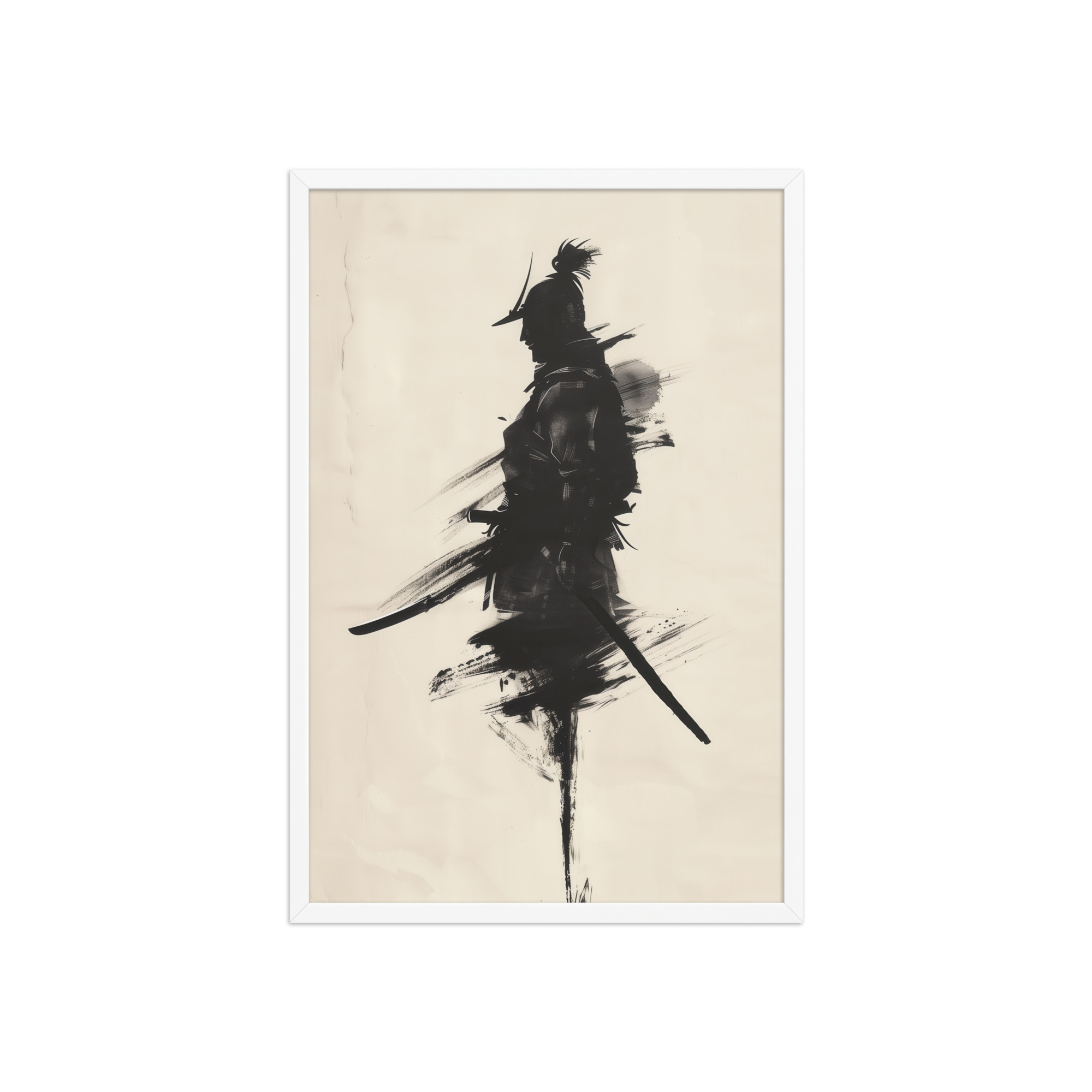 enhanced-matte-paper-framed-poster-in-white-20x30-front-68fa17035308b.jpg Shadowed Warrior – Sumi-e Silhouette of a Lone Samurai Wall Decor – Framed Poster - Image 23