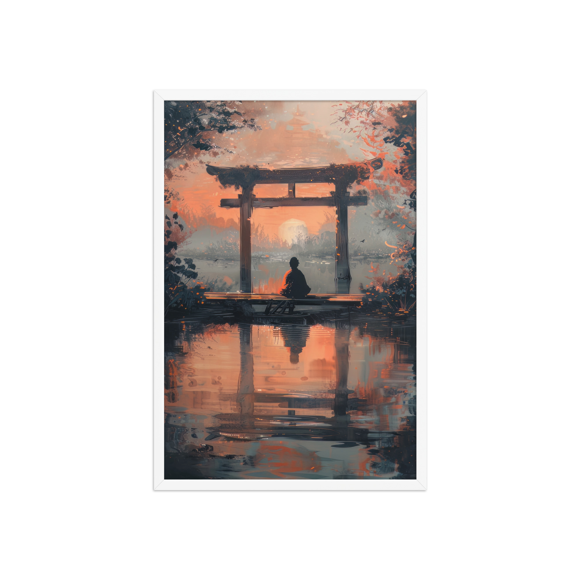 enhanced-matte-paper-framed-poster-in-white-20x30-front-68fa17ba8372e.jpg Torii Reflections at Dusk – Evening Glow and Still Waters Wall Decor – Framed Poster - Image 23