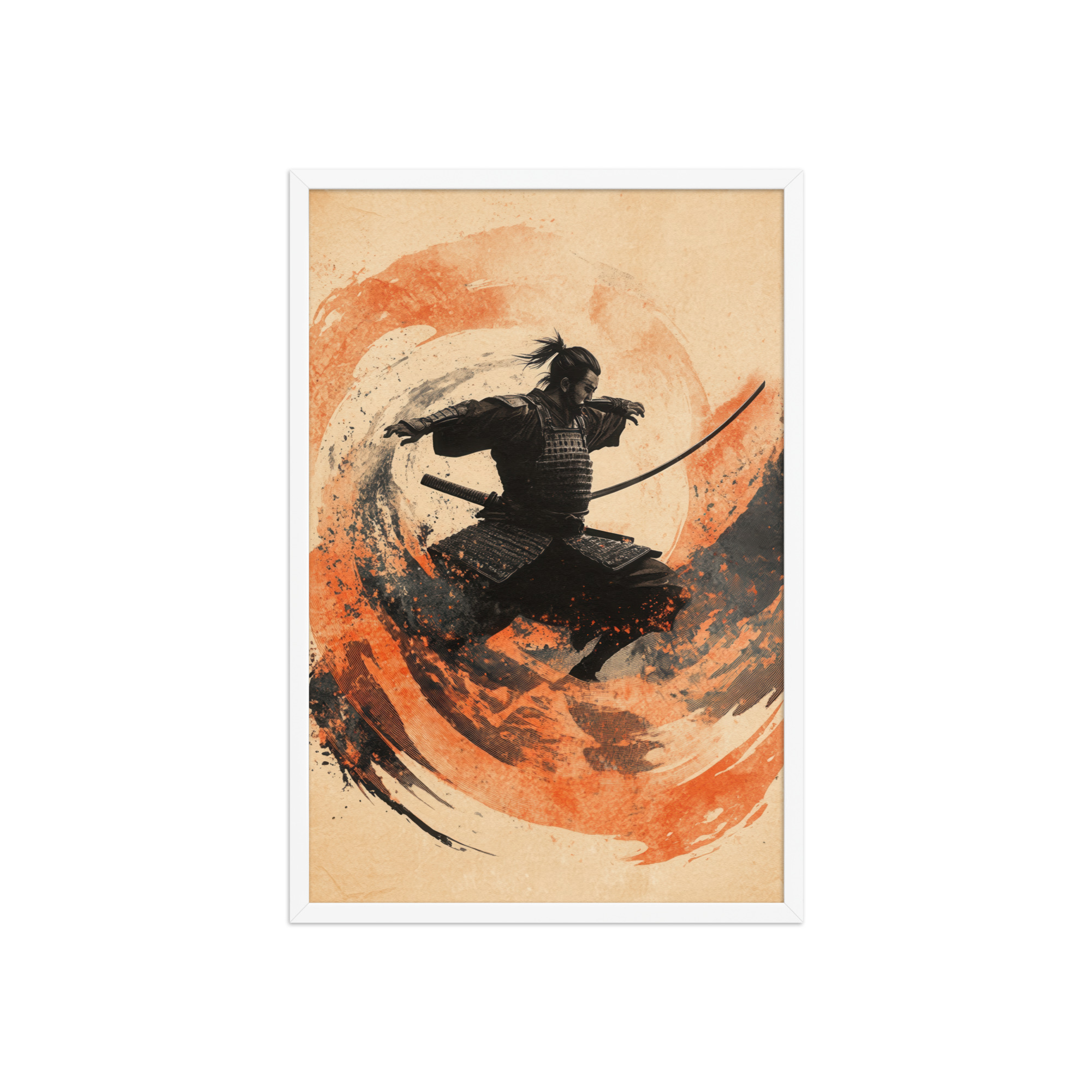 enhanced-matte-paper-framed-poster-in-white-20x30-front-68fa2225ebbb7.jpg Samurai Swirl – Brush-Stroke Motion and Warrior Focus Wall Decor – Framed Poster - Image 11