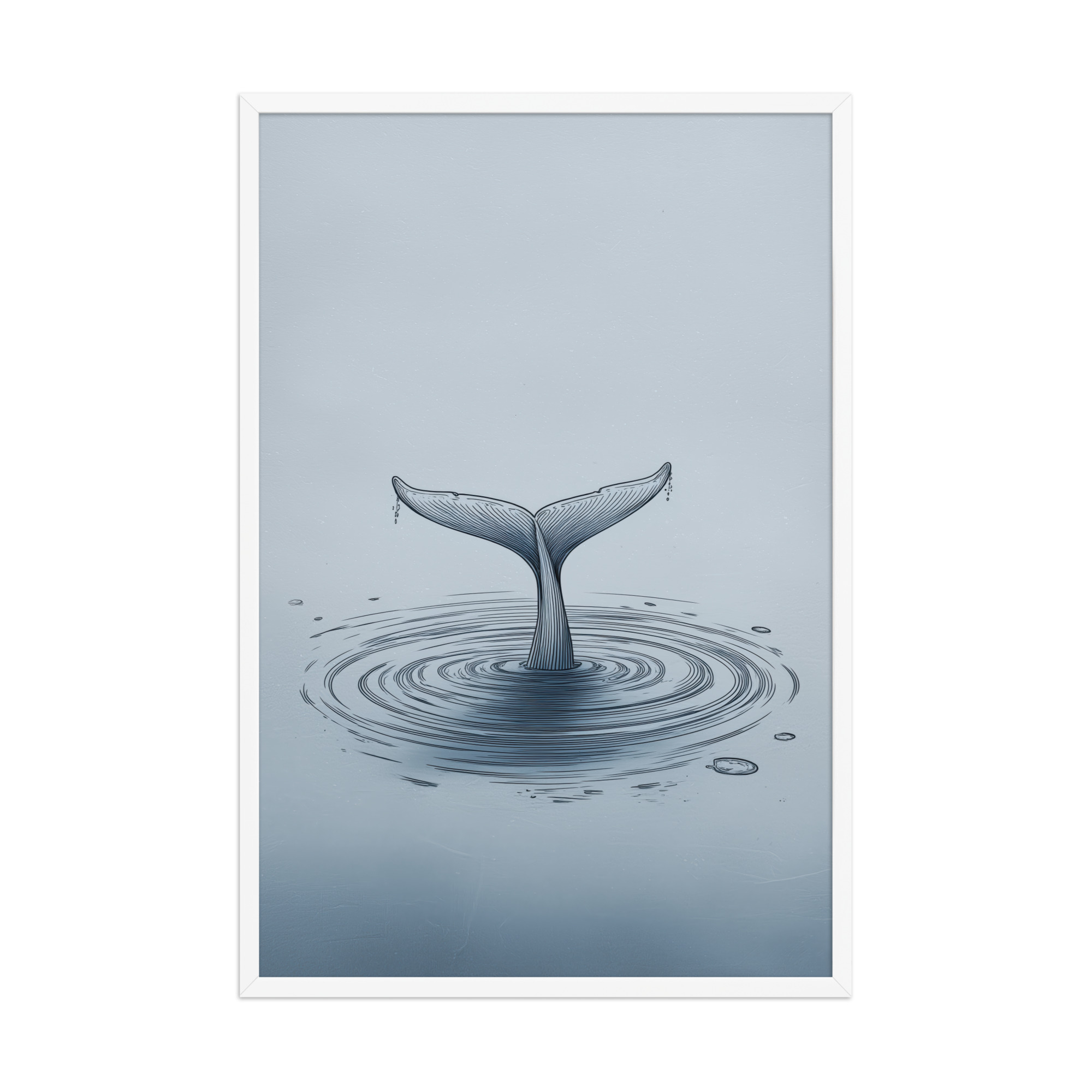 enhanced-matte-paper-framed-poster-in-white-24x36-front-68f8b841e2176.jpg Ripple Beneath – Whale Tail Surfacing Minimal Ocean Wall Art in Cool Blues — Framed Poster - Image 24