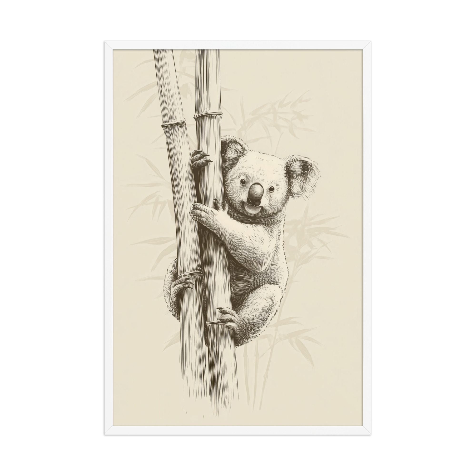 enhanced-matte-paper-framed-poster-in-white-24x36-front-68f8bef312954.jpg Koala Bamboo I — Koala Illustration in Warm Neutrals Wall Decor — Framed Poster - Image 24