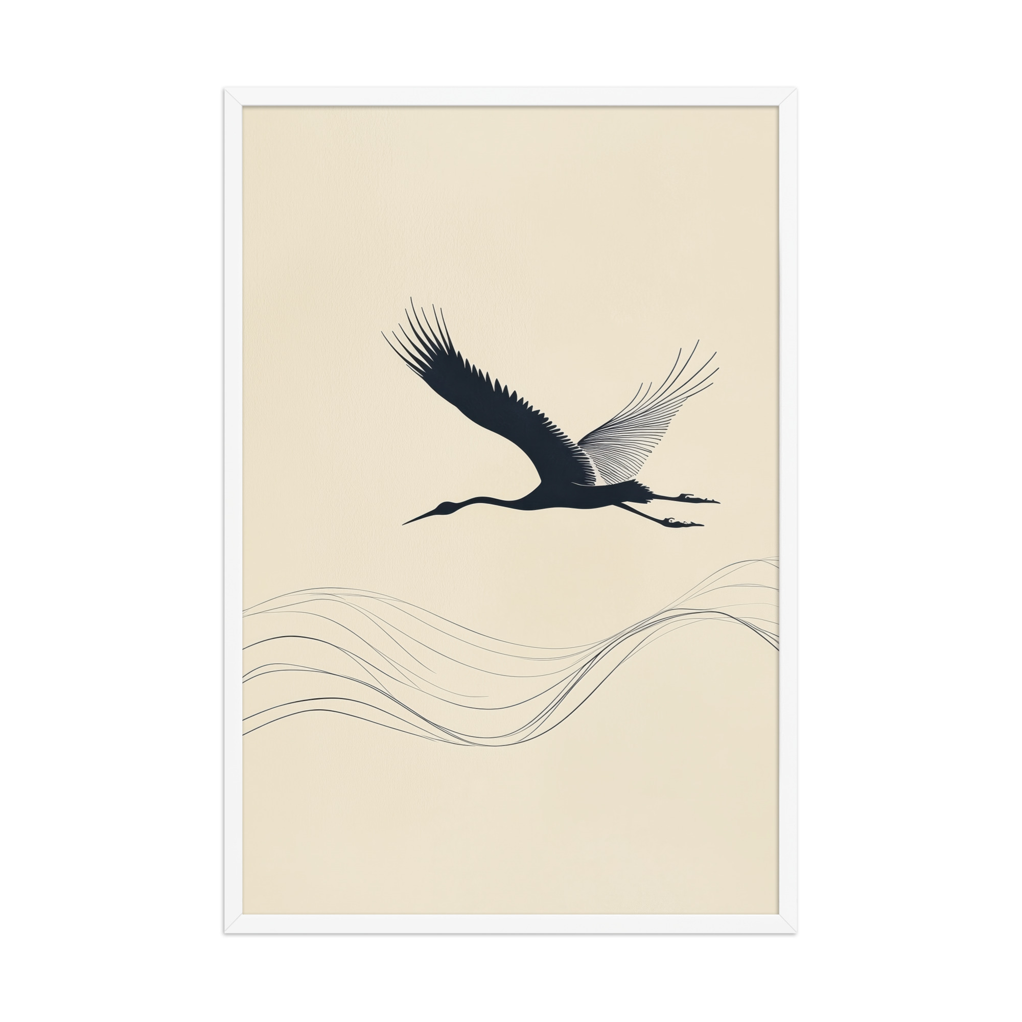 enhanced-matte-paper-framed-poster-in-white-24x36-front-68f8ffc050e05.jpg Graceful Ascent — Minimal Crane Silhouette with Flowing Lines Wall Decor — Framed Poster - Image 24