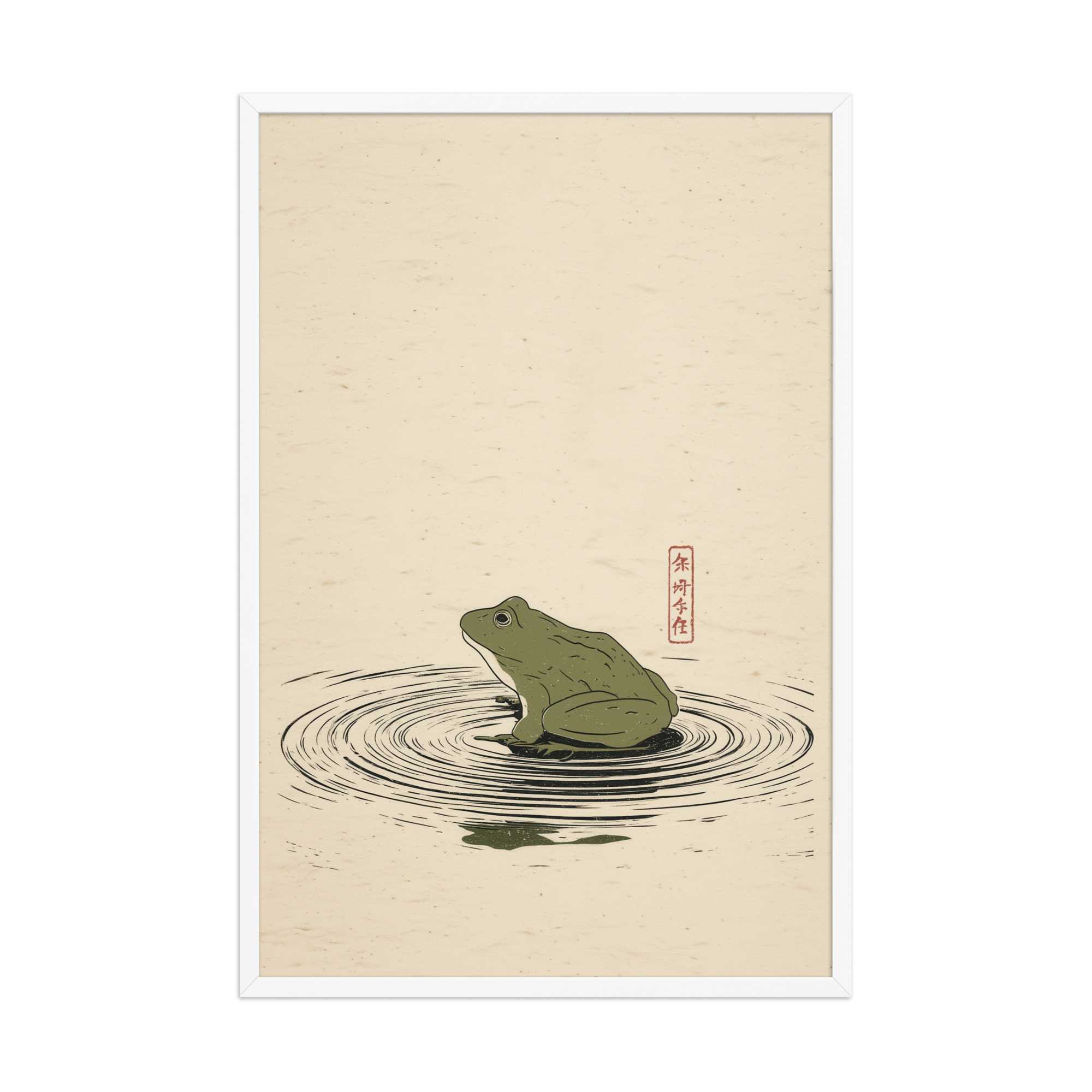enhanced-matte-paper-framed-poster-in-white-24x36-front-68f90157c7ae5.jpg Frog on Pond — Minimal Frog Illustration with Ripples Wall Decor — Framed Poster - Image 21