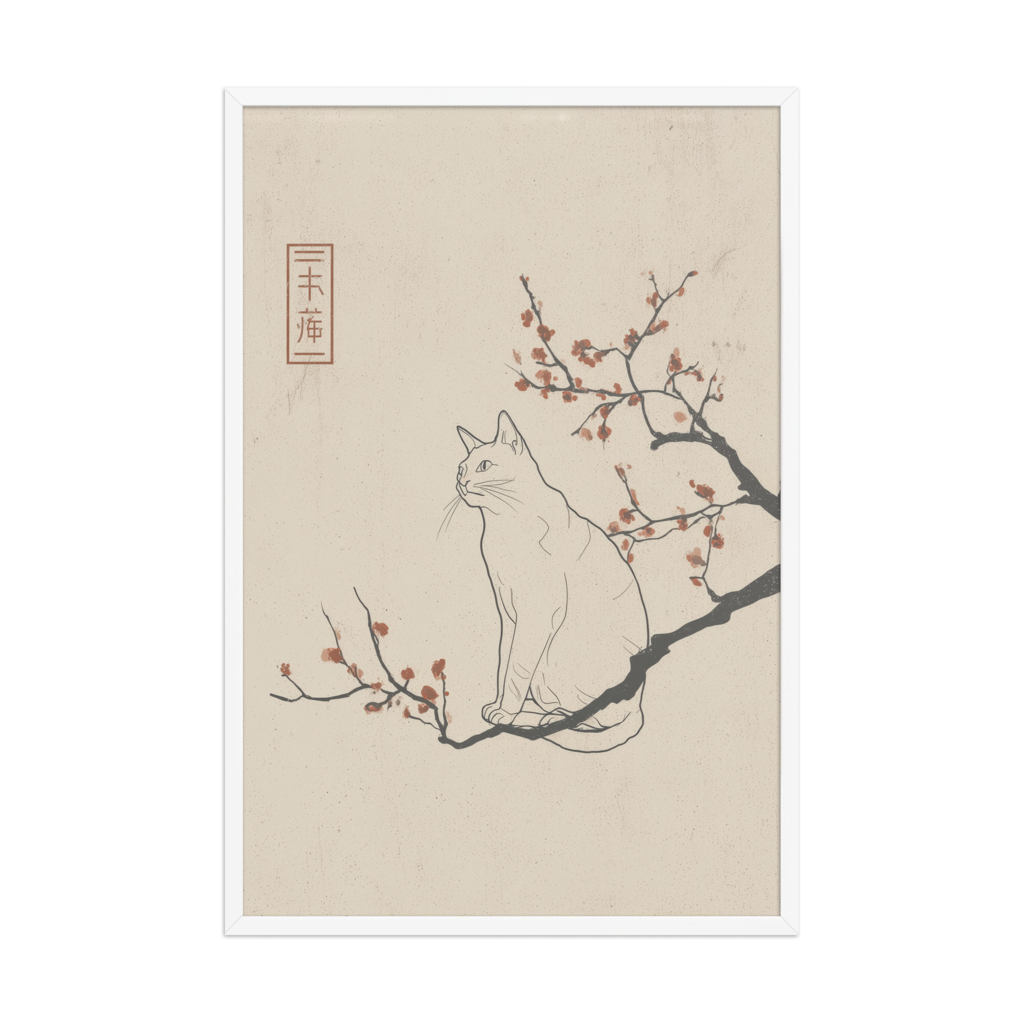 enhanced-matte-paper-framed-poster-in-white-24x36-front-68f906824a15e.jpg Cat with Blossoms — Minimalist Cat on Plum Branch Wall Art — Framed Poster - Image 21